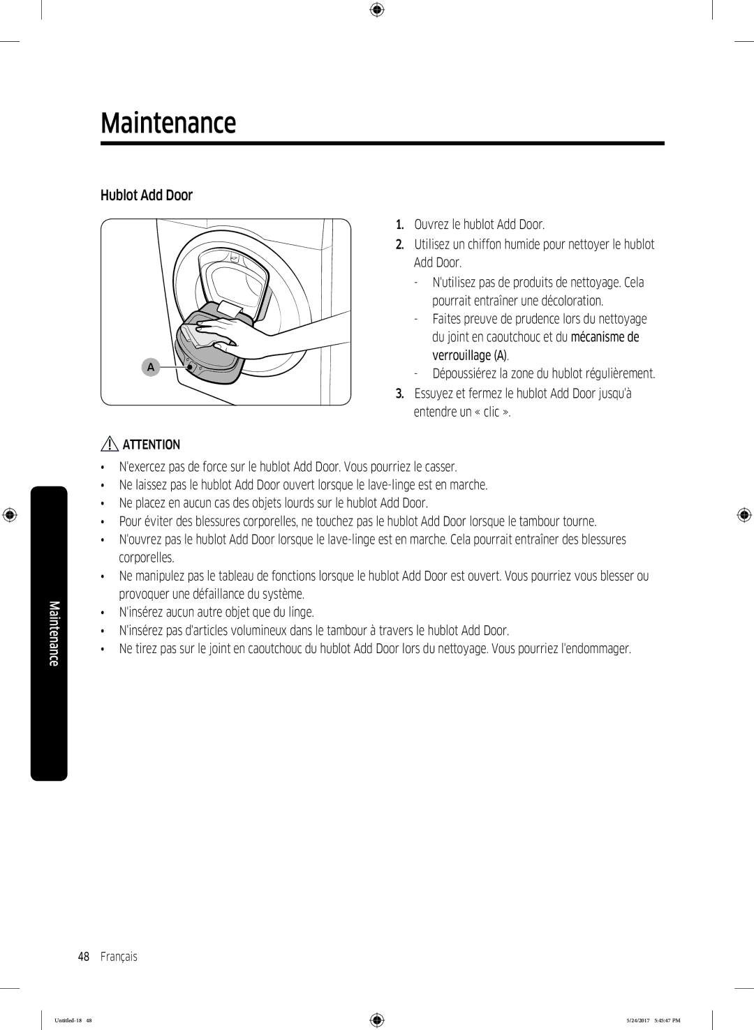 Samsung WW8EK6415SW/EF, WW80K6414QW/EF, WW90K6414QW/EF manual Hublot Add Door 