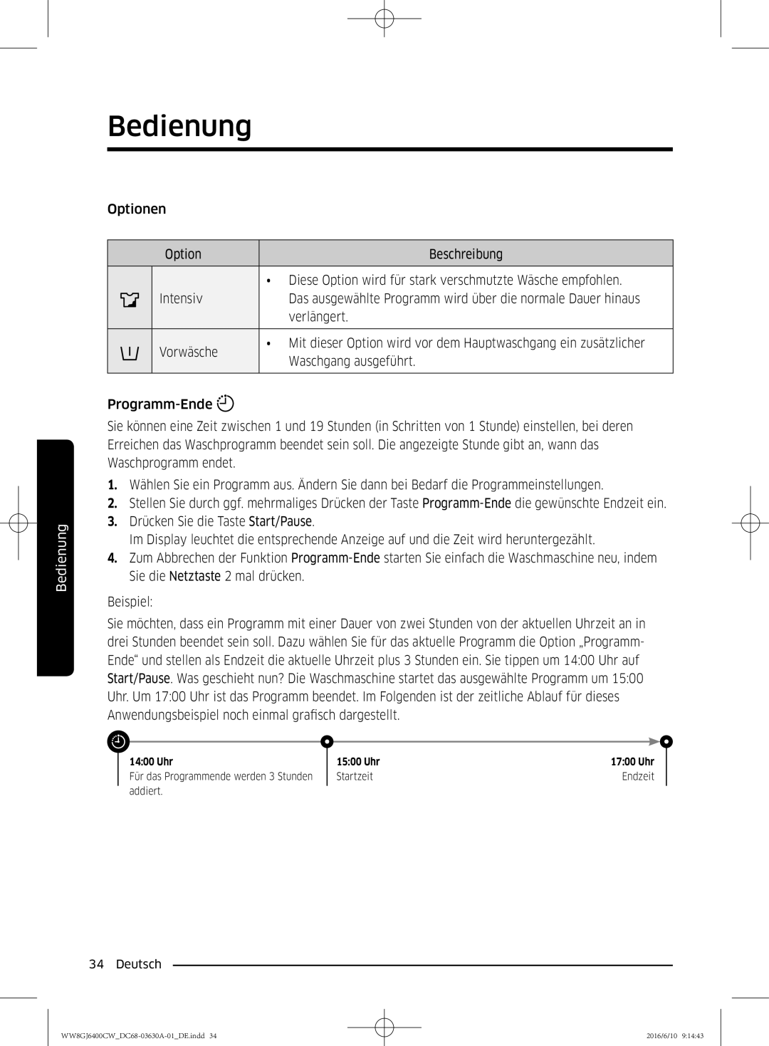 Samsung WW8GJ6400CW/EG manual Uhr 1500 Uhr 