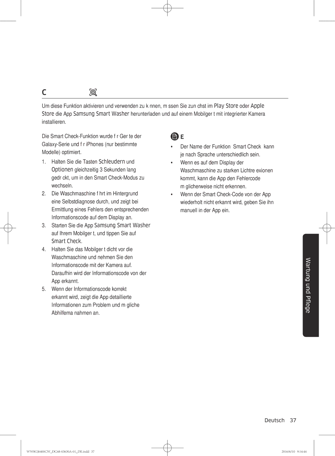 Samsung WW8GJ6400CW/EG manual Smart Check 