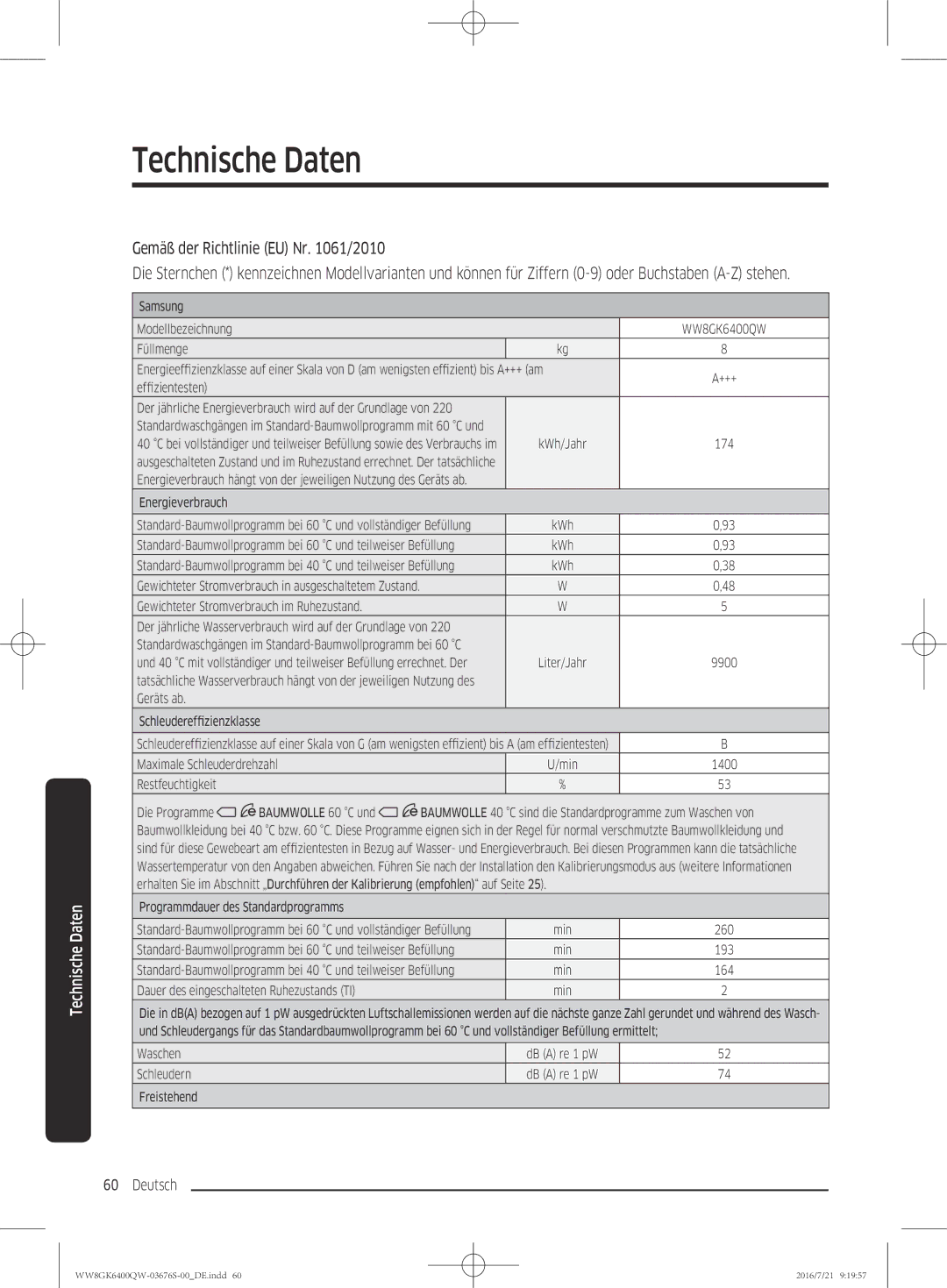 Samsung WW8GK6400QW/EG manual Samsung Modellbezeichnung 