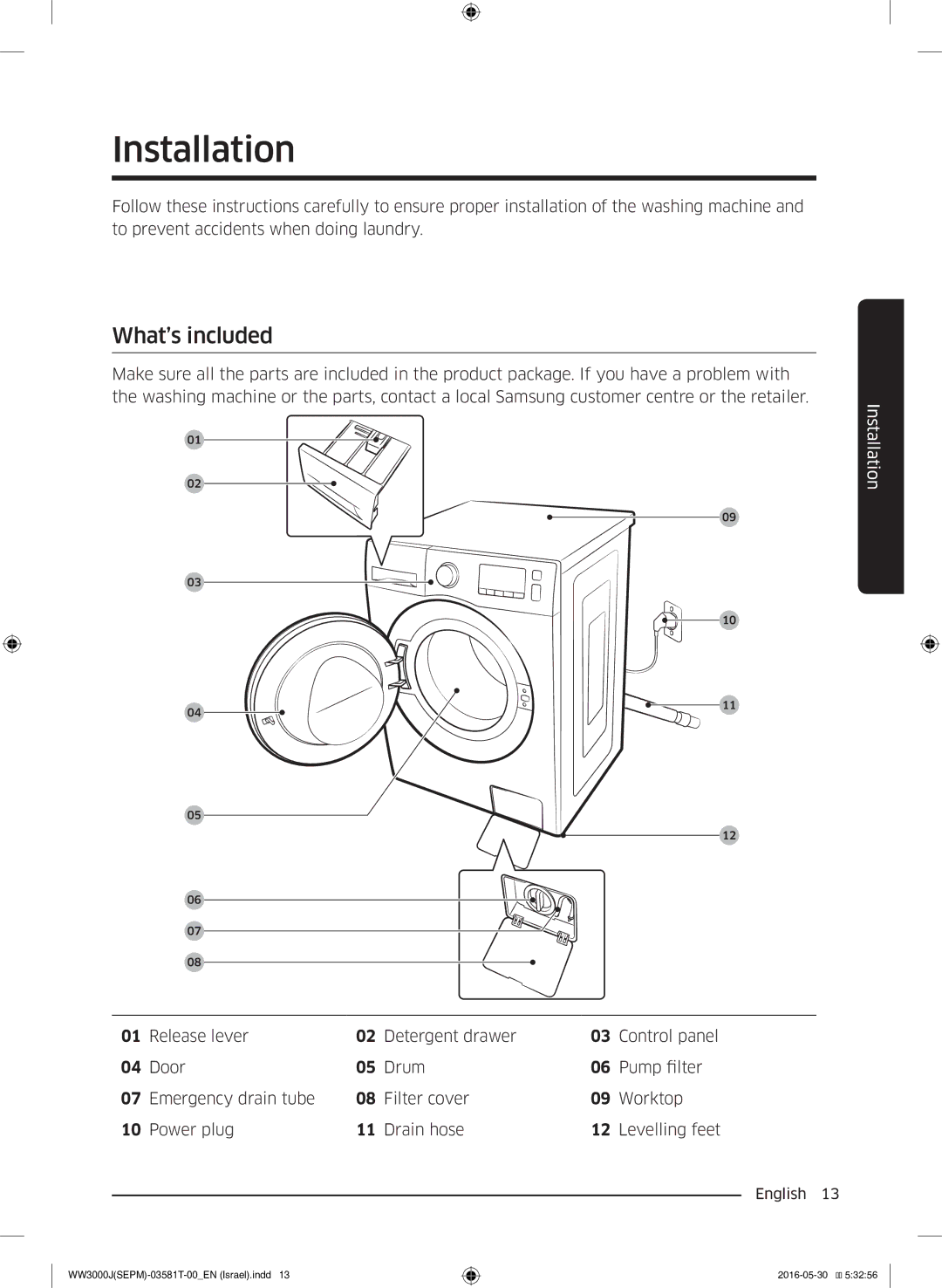 Samsung WW8SJ3283KW/KJ manual Installation, What’s included 