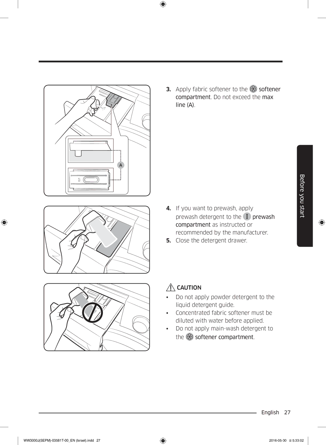 Samsung WW8SJ3283KW/KJ manual Before you start 