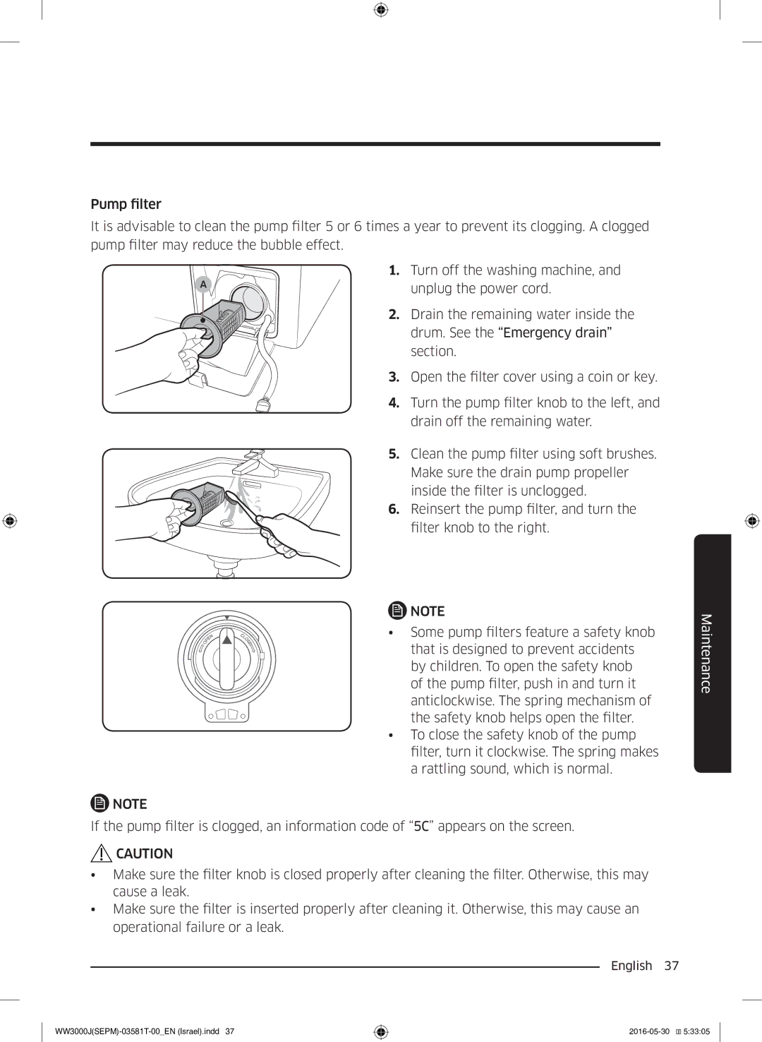 Samsung WW8SJ3283KW/KJ manual Maintenance 