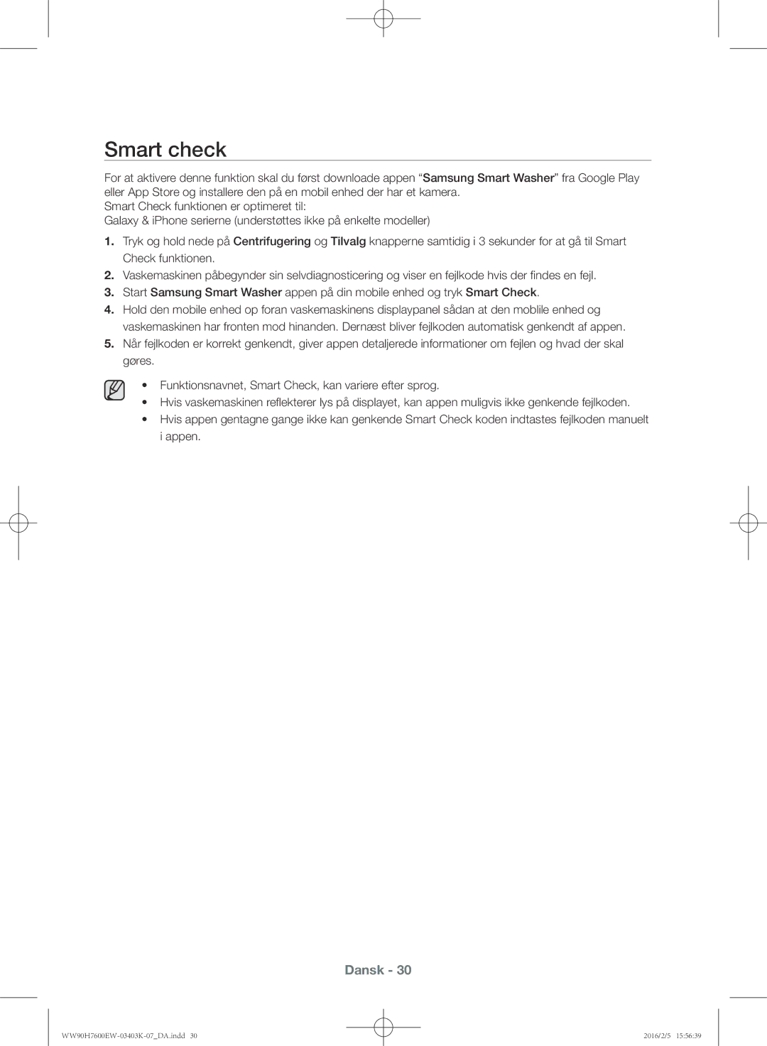 Samsung WW90H7600EW/EE, WW90H7400EW/EE, WW80H7400EW/EE, WW80H7600EW/EE manual Smart check 