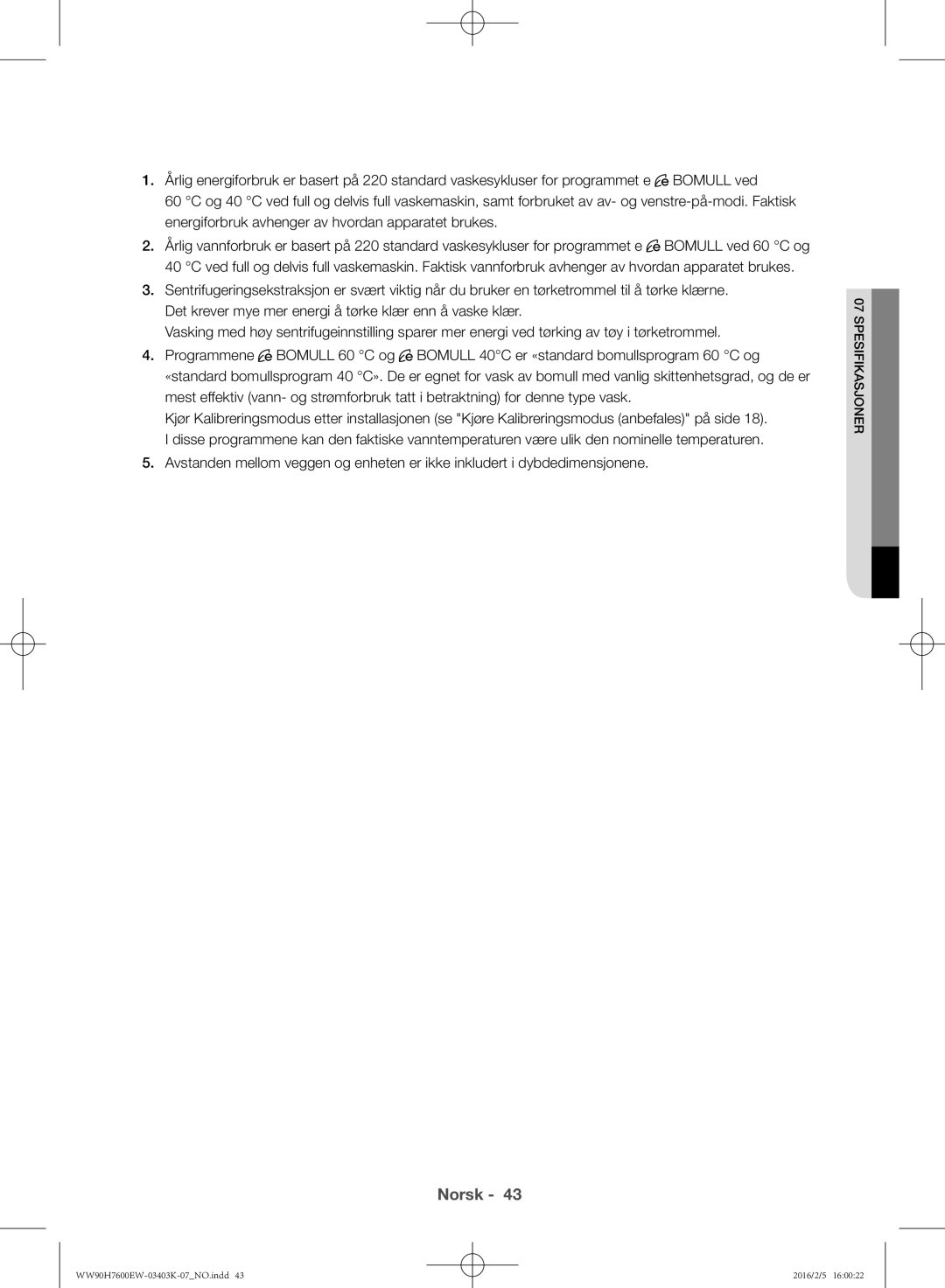 Samsung WW80H7600EW/EE, WW90H7400EW/EE, WW80H7400EW/EE, WW90H7600EW/EE manual Norsk 