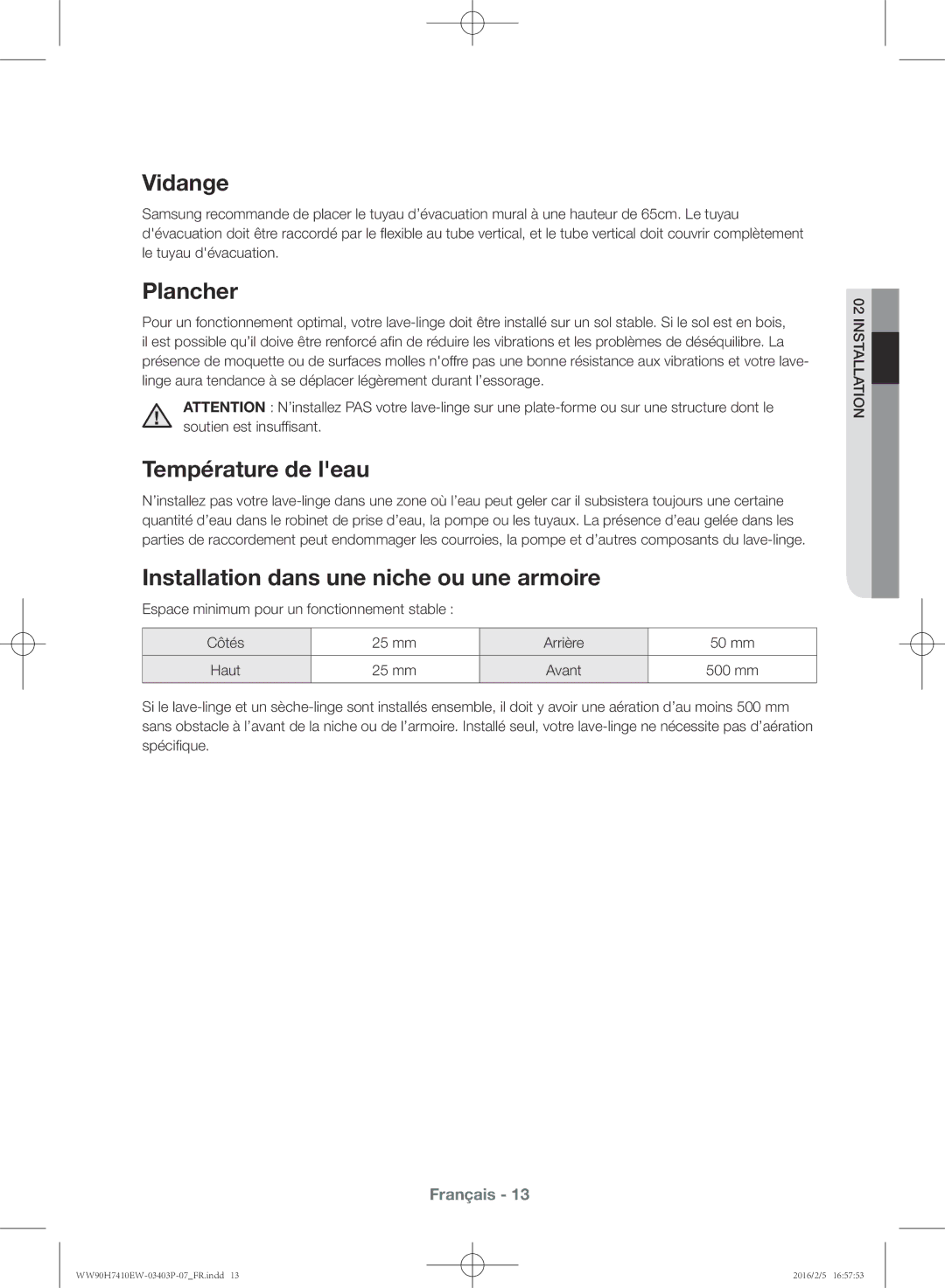 Samsung WW90H7410EW/EF manual Vidange 