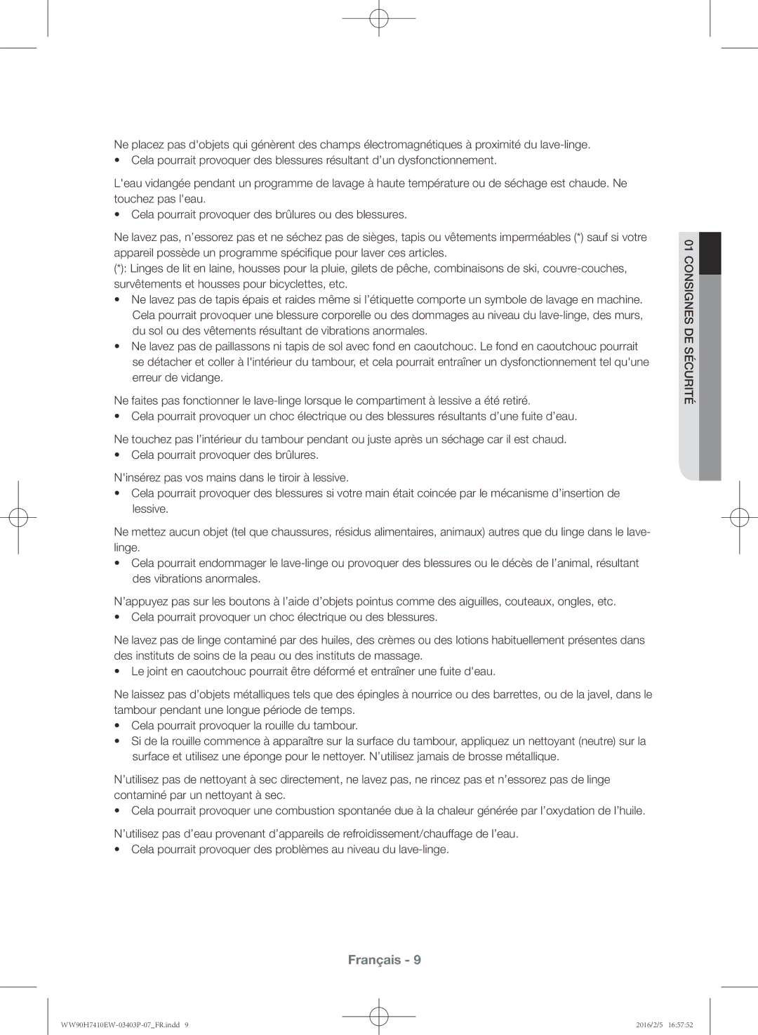 Samsung WW90H7410EW/EF manual Français 