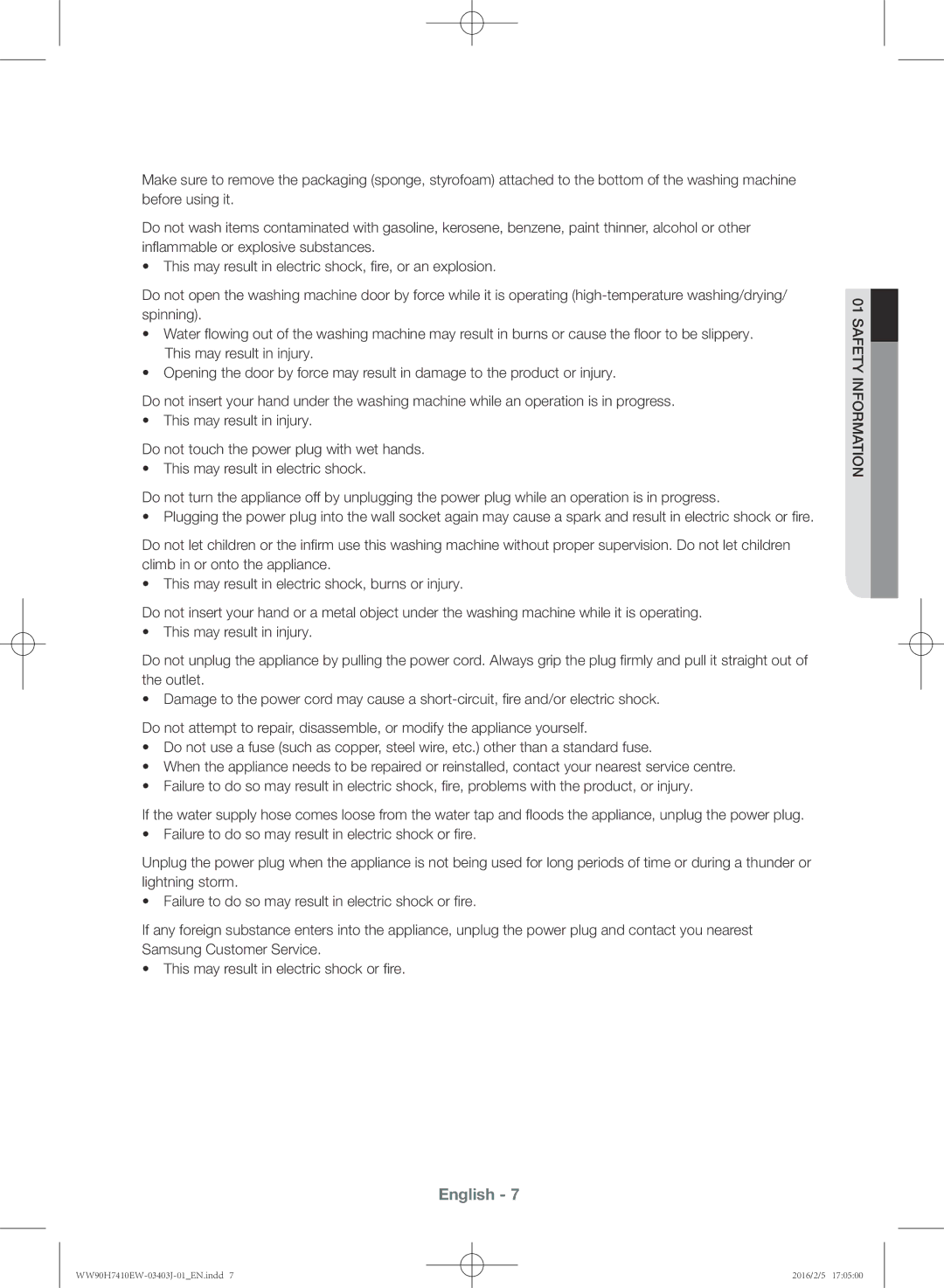 Samsung WW90H7410EW/KJ manual English 