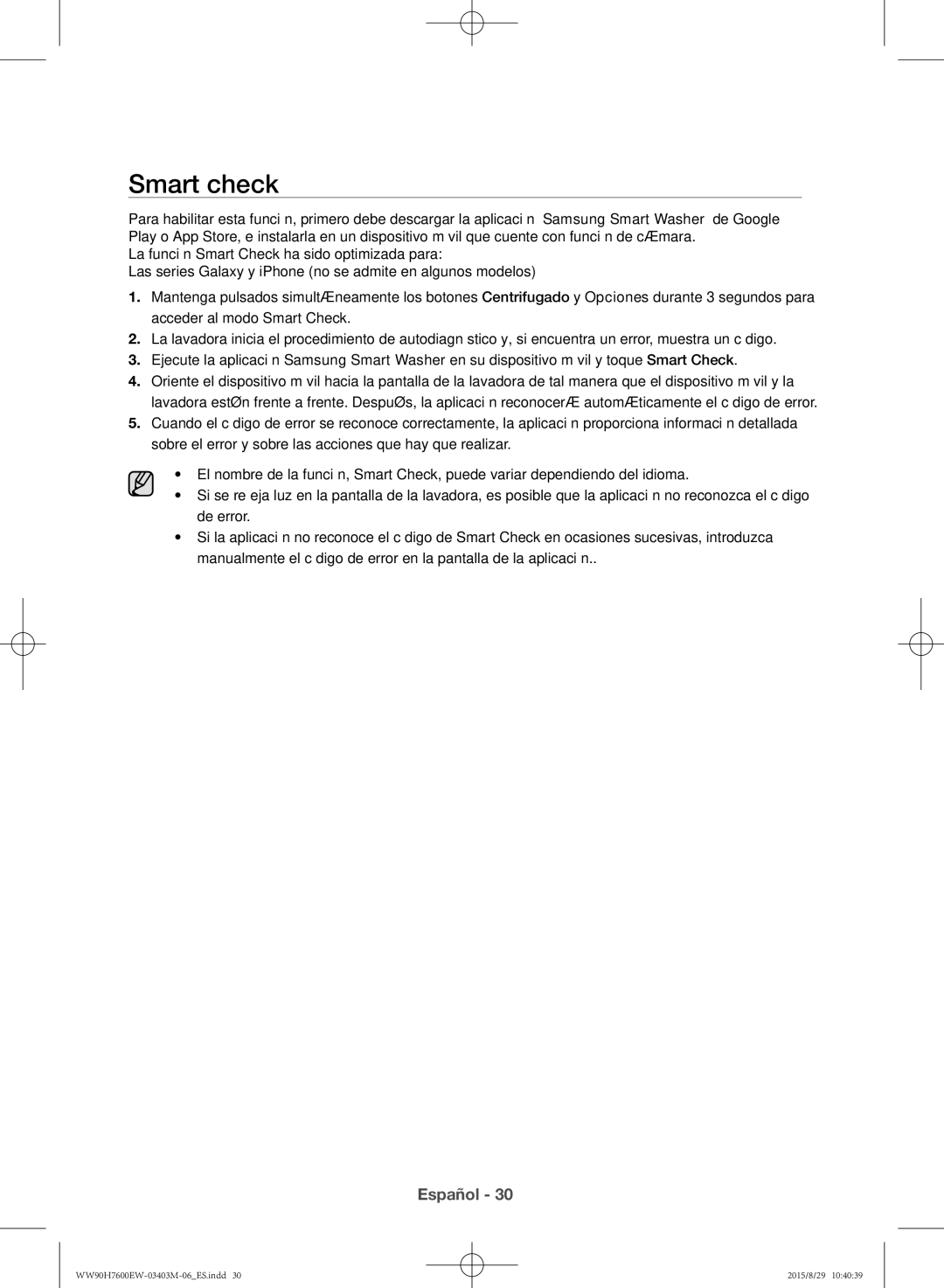 Samsung WW90H7610EW/EC manual Smart check 