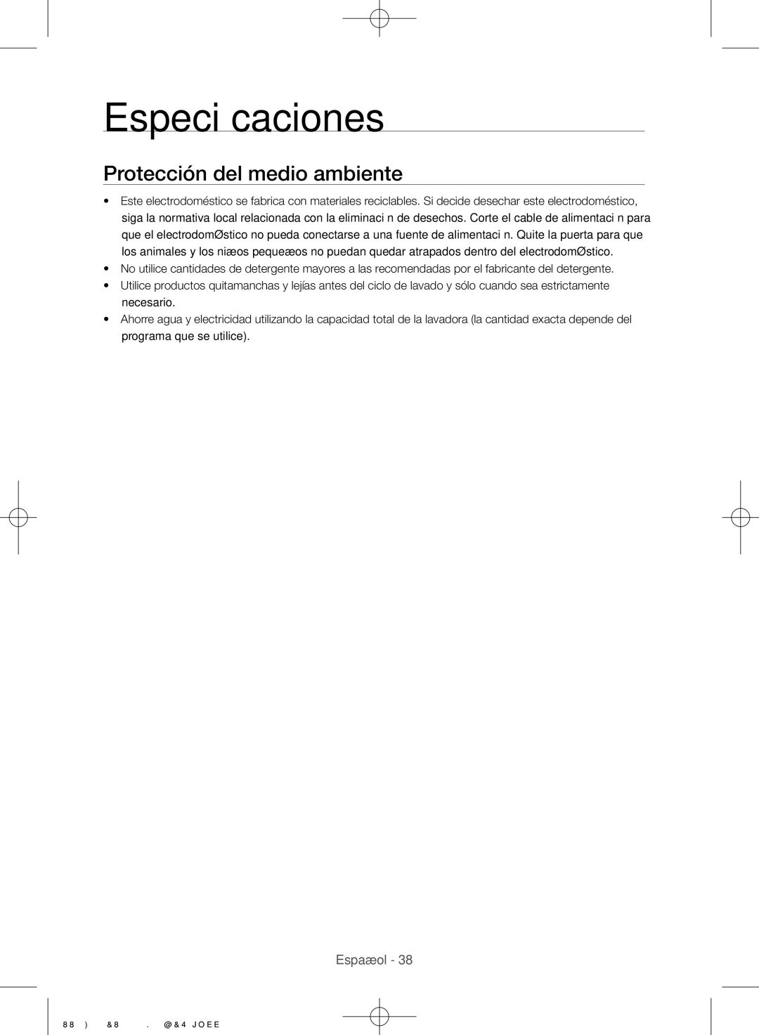 Samsung WW90H7610EW/EC manual Especificaciones, Protección del medio ambiente 