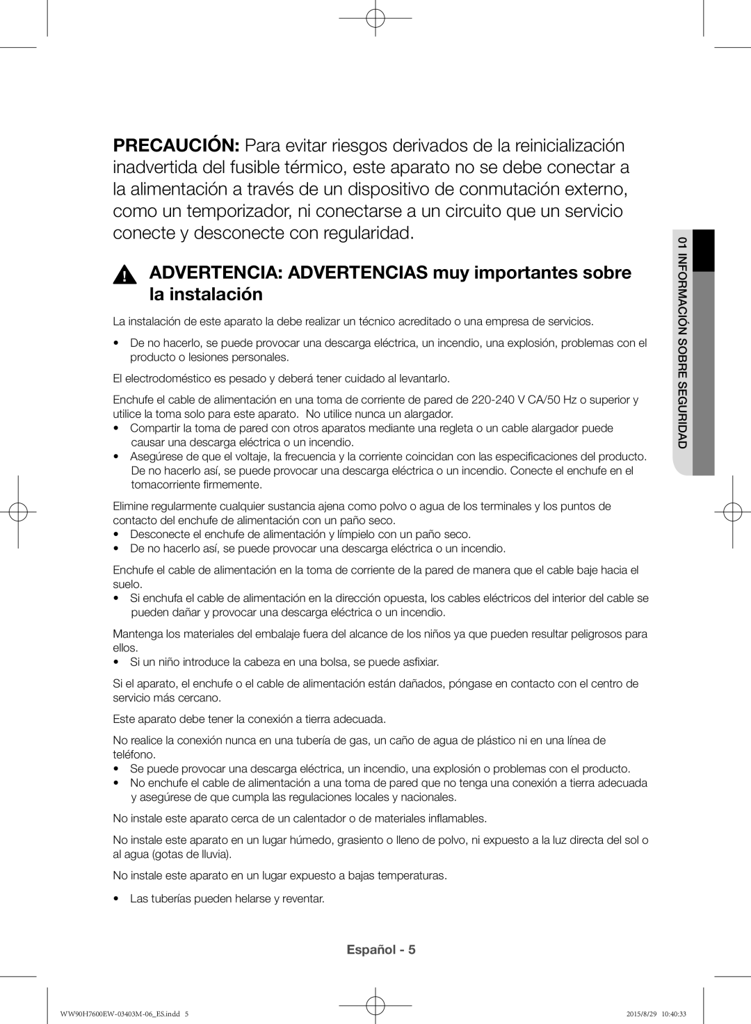 Samsung WW90H7610EW/EC manual Español 