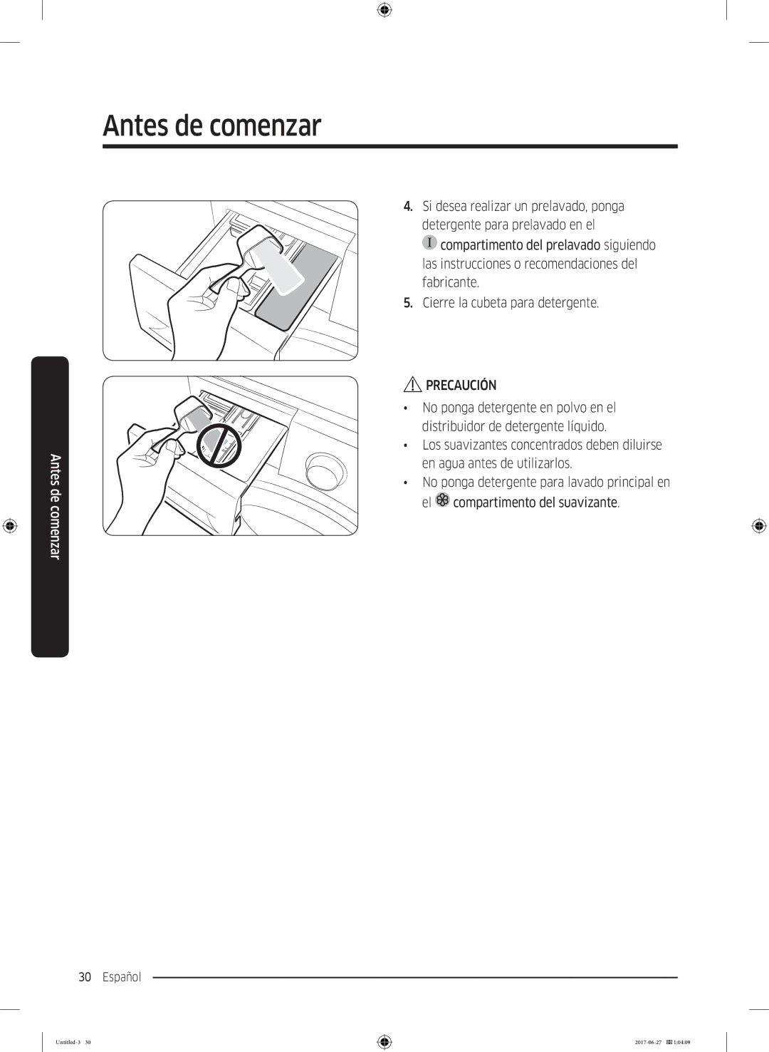 Samsung WW80J5355MW/EP, WW90J5355FW/EC, WW80J5355DW/EP, WW80J5355DW/EC, WW80J5355MW/EC, WW80J5555DW/EC manual Antes de comenzar 