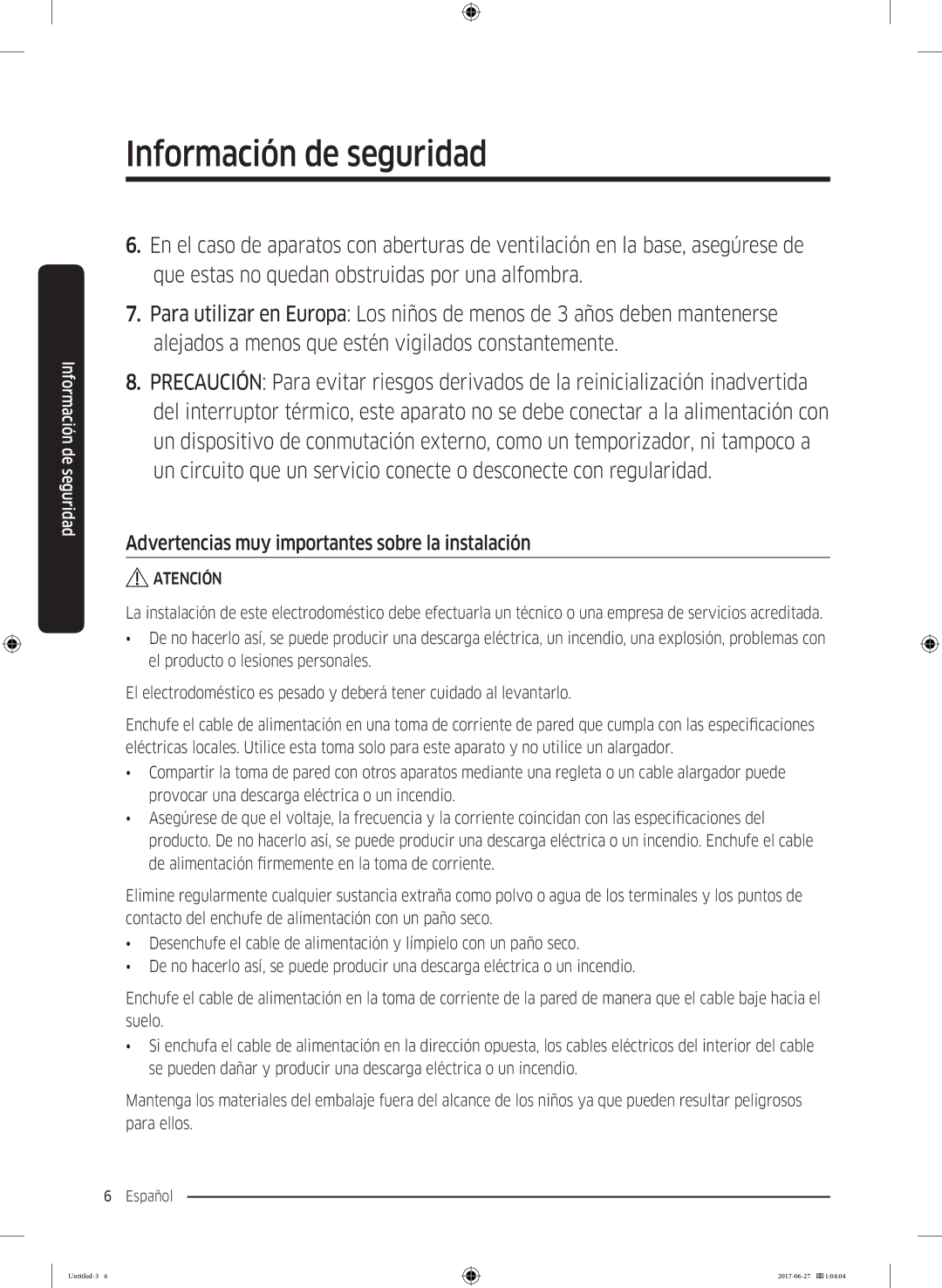 Samsung WW80J5455DW/EC, WW90J5355FW/EC, WW80J5355DW/EP, WW80J5355DW/EC, WW80J5355MW/EC manual Información de seguridad 