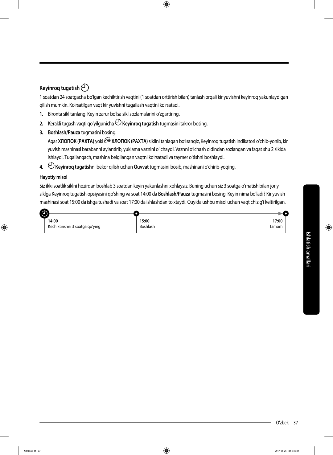 Samsung WW90J5446FX/LP, WW90J5446FW/LP manual Keyinroq tugatish, Hayotiy misol 