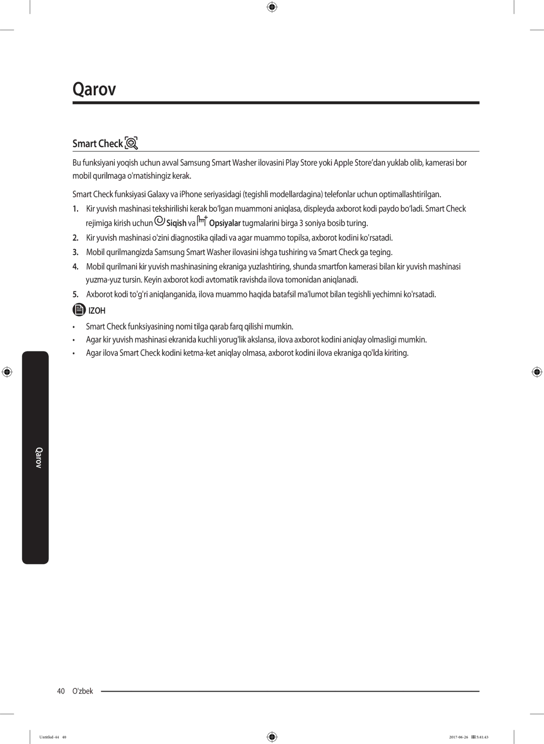 Samsung WW90J5446FW/LP, WW90J5446FX/LP manual Smart Check 