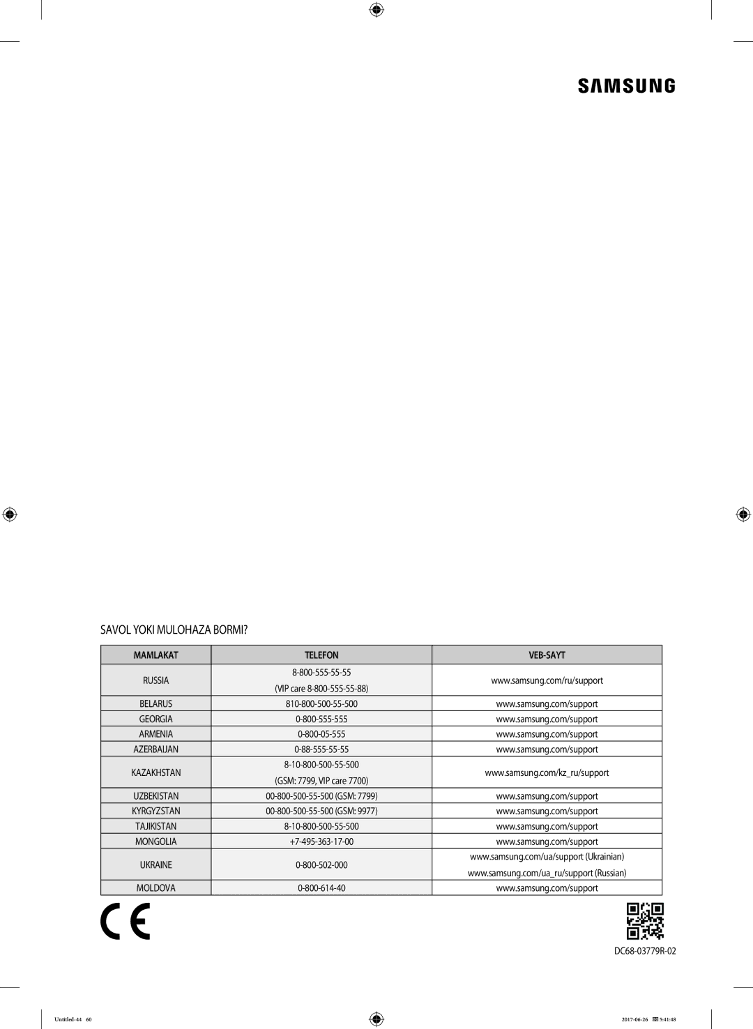 Samsung WW90J5446FW/LP, WW90J5446FX/LP manual Savol Yoki Mulohaza BORMI? 