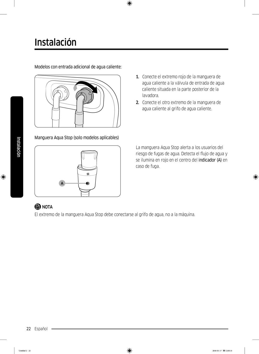 Samsung WW90J5455DW/EC manual Instalación 