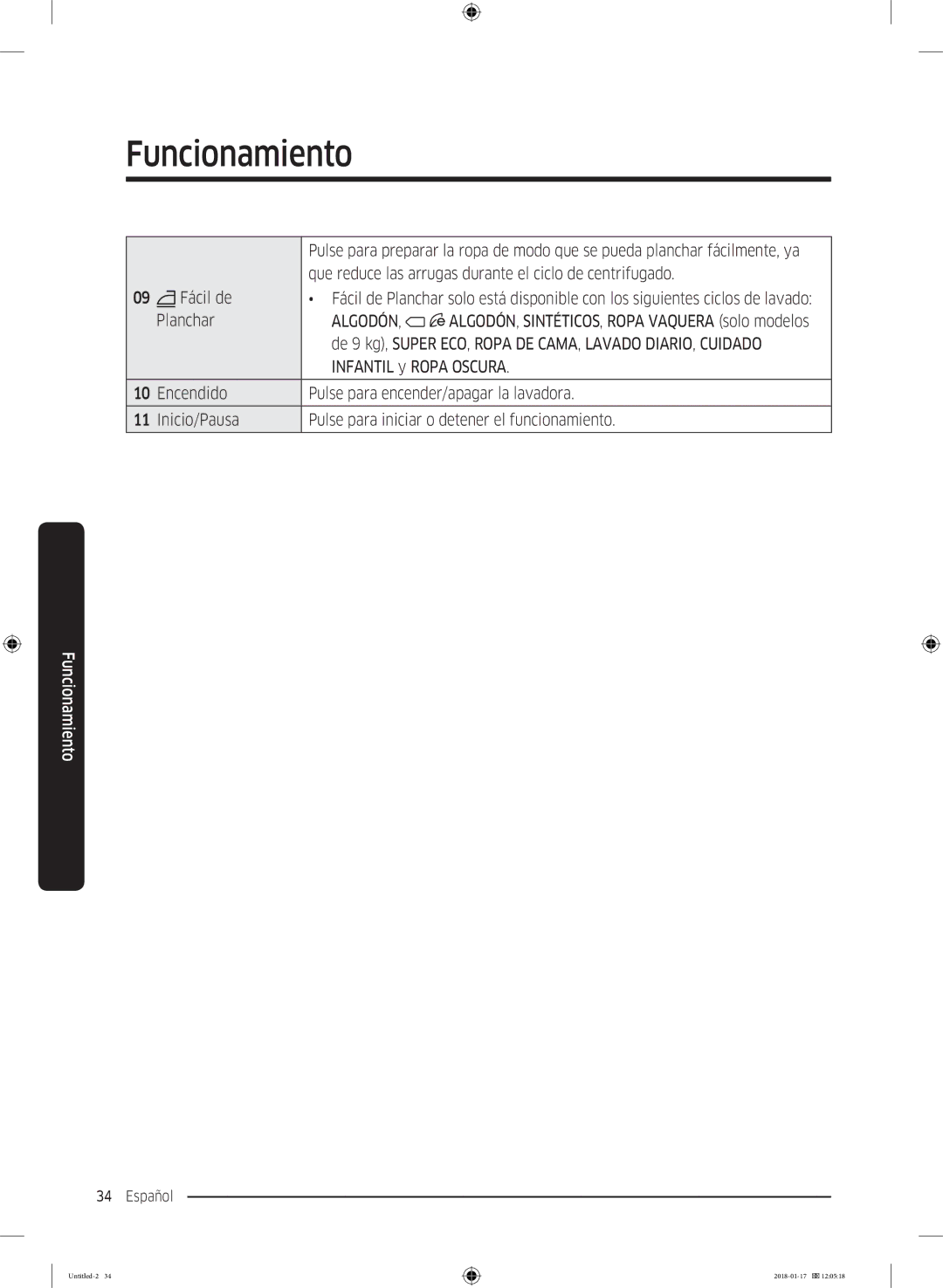 Samsung WW90J5455DW/EC manual Algodón 