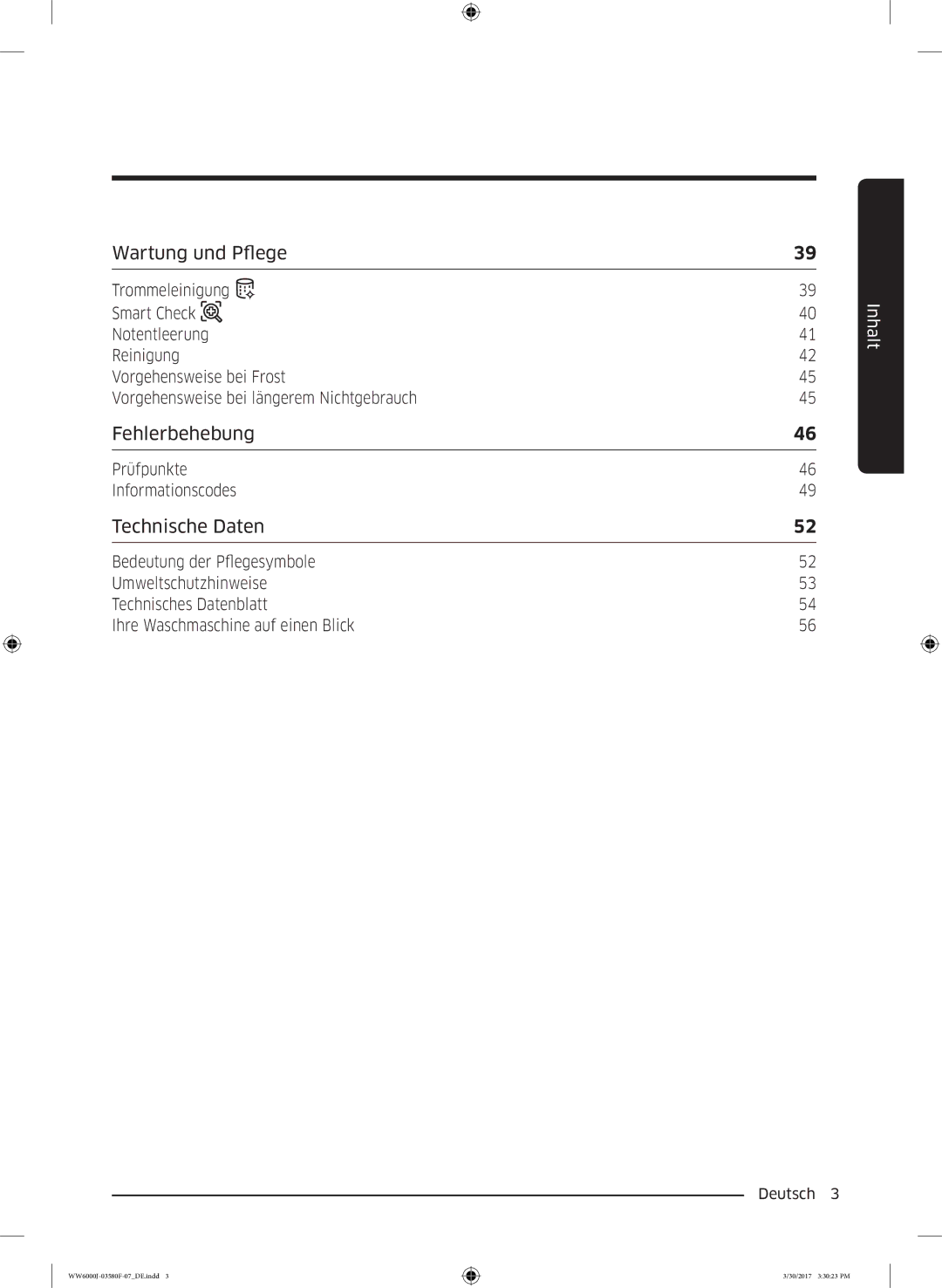 Samsung WW81J6400EW/EG, WW90J6403EW/EG, WW80J6400EW/EG Prüfpunkte Informationscodes, Ihre Waschmaschine auf einen Blick 