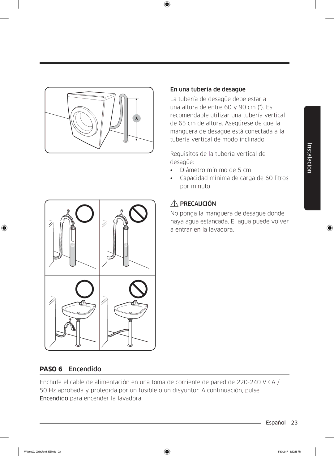 Samsung WW80J6410CW/EC, WW90J6410CW/EC manual Paso 6 Encendido 