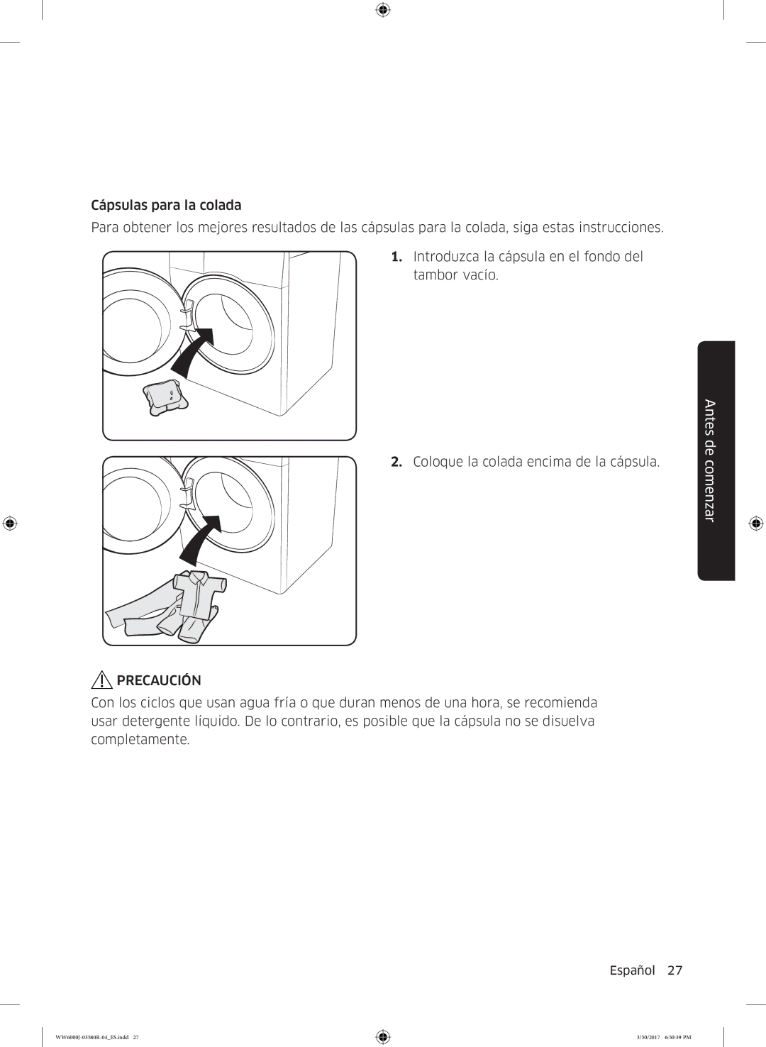 Samsung WW80J6410CW/EC, WW90J6410CW/EC manual WW6000J-03580R-04ES.indd 30/2017 65039 PM 