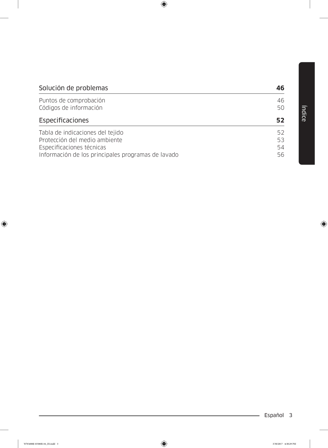 Samsung WW80J6410CW/EC, WW90J6410CW/EC manual Solución de problemas, Especificaciones 