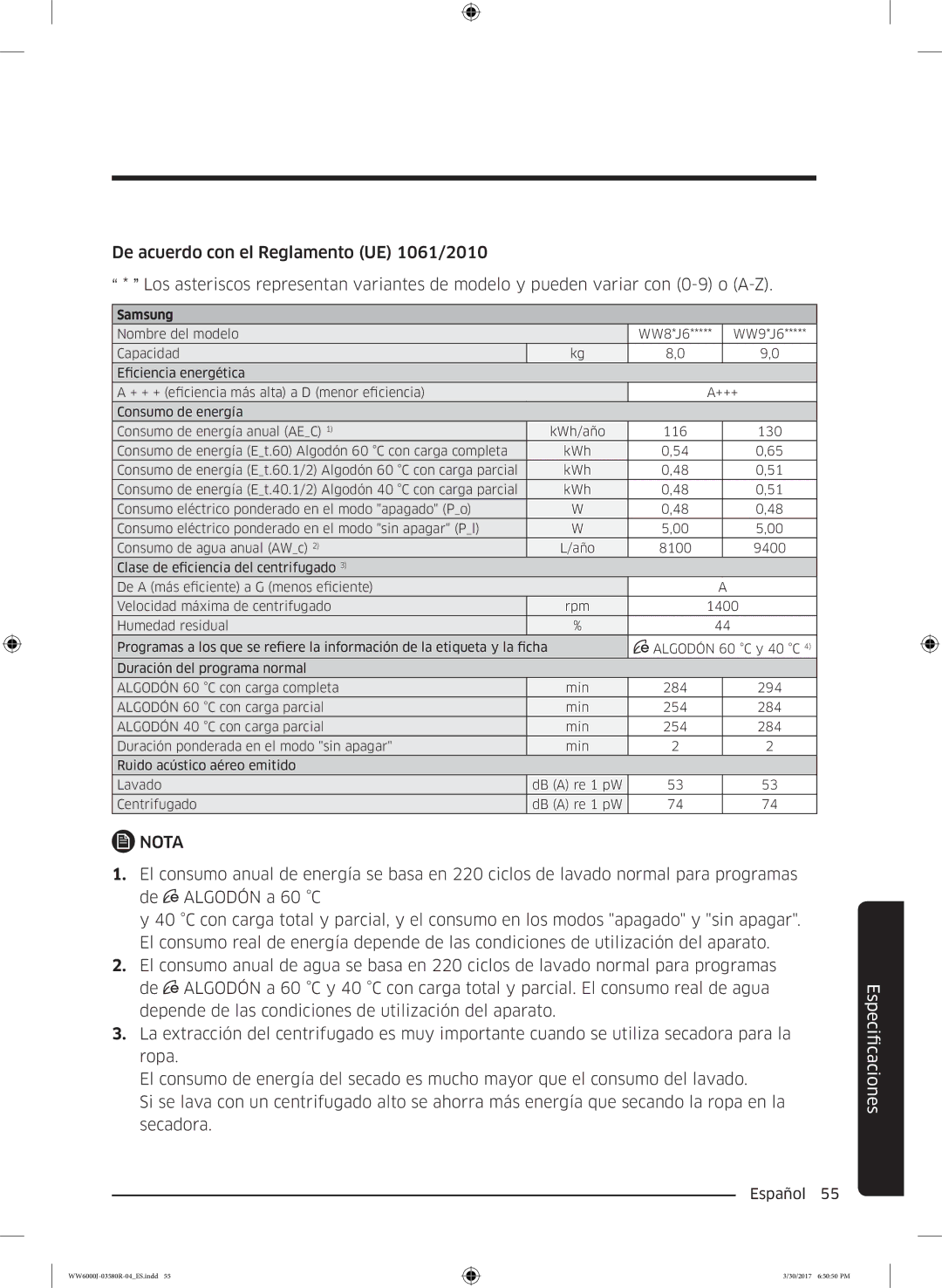 Samsung WW80J6410CW/EC, WW90J6410CW/EC manual Samsung 