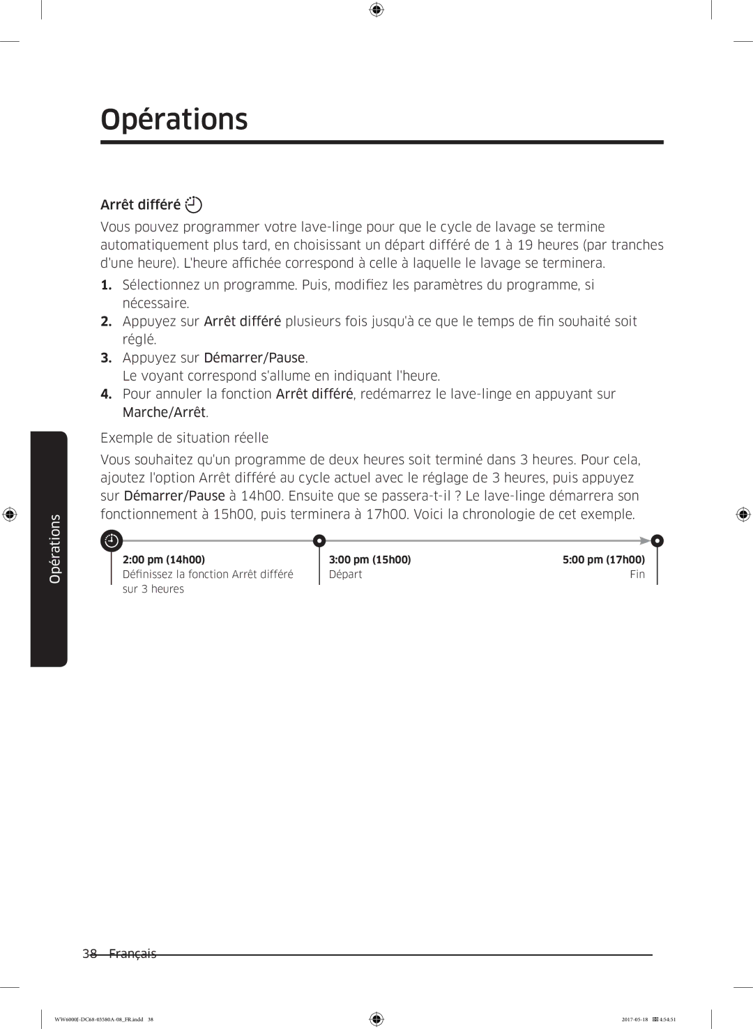 Samsung WW90J6410CW/EF, WW80J6410CW/EF manual 200 pm 14h00 300 pm 15h00 500 pm 17h00 