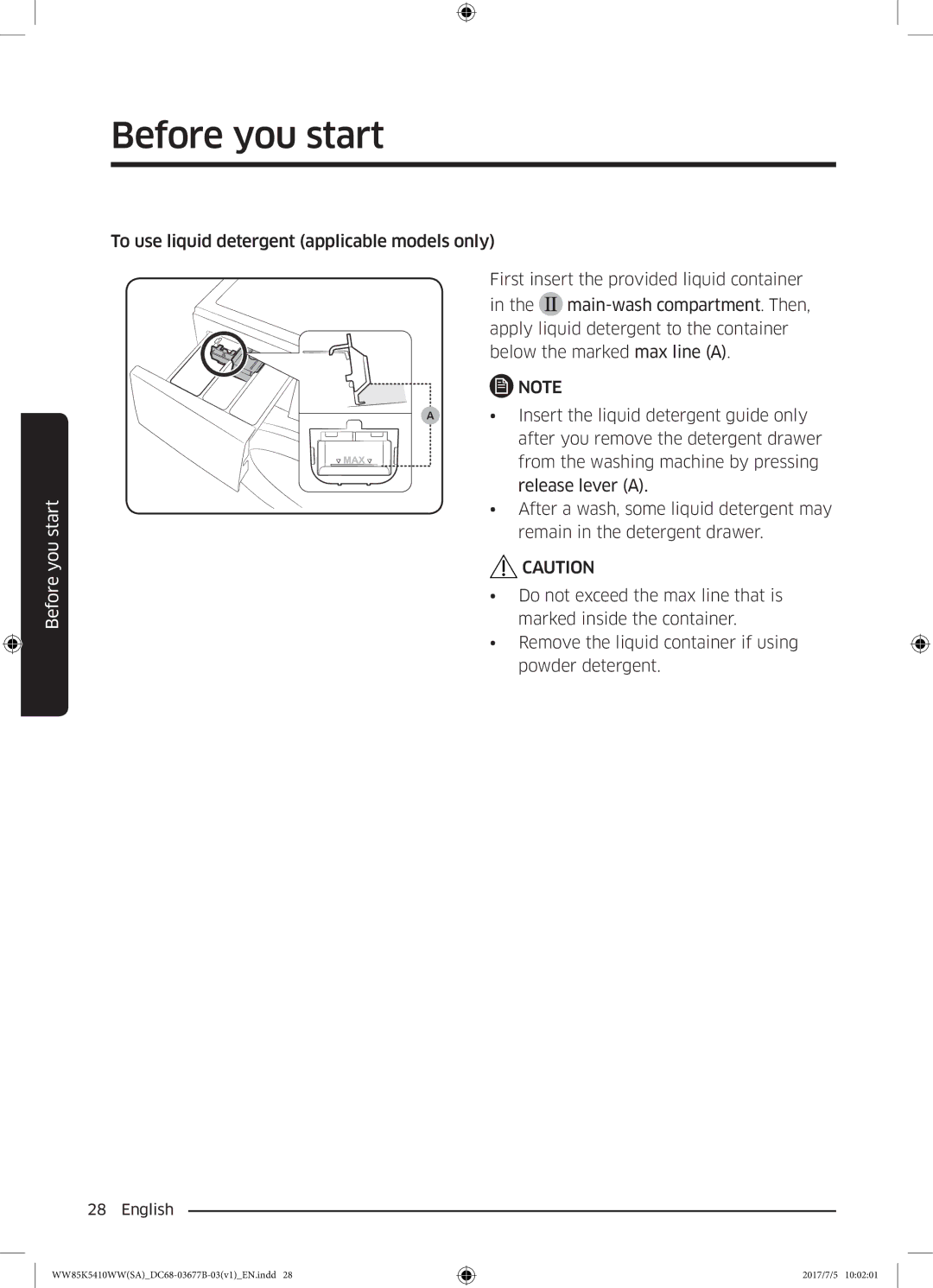 Samsung WW90K5233WW/SV manual Before you start 