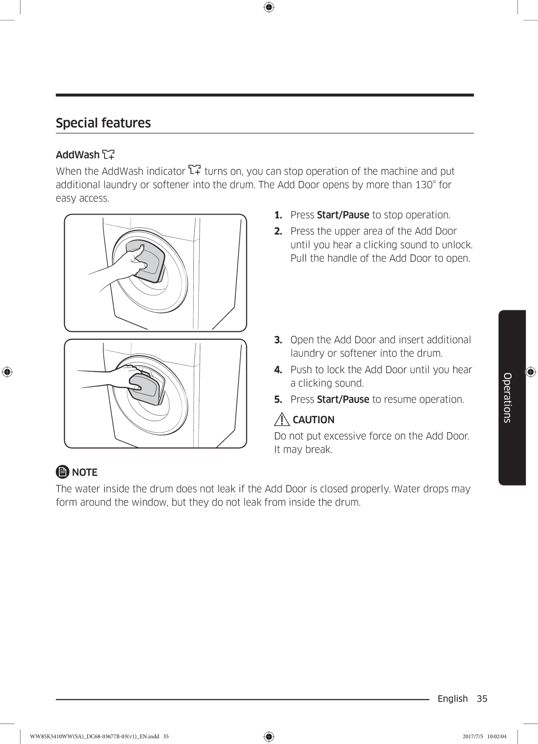 Samsung WW90K5233WW/SV manual Special features 