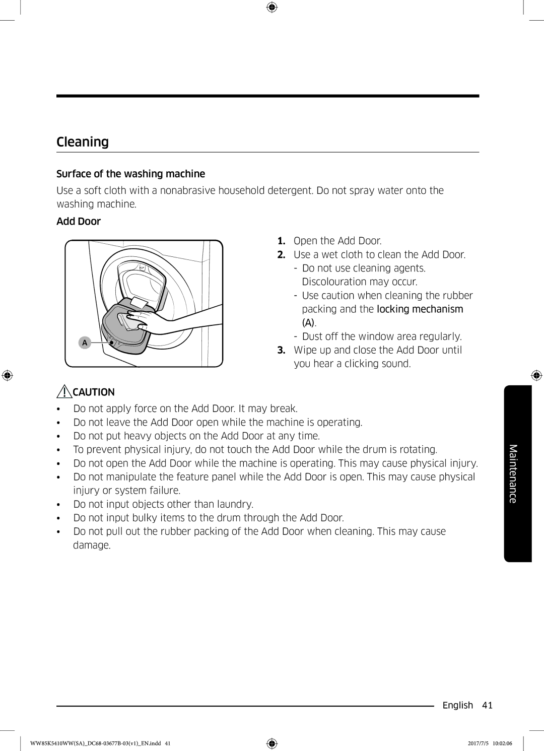 Samsung WW90K5233WW/SV manual Cleaning 