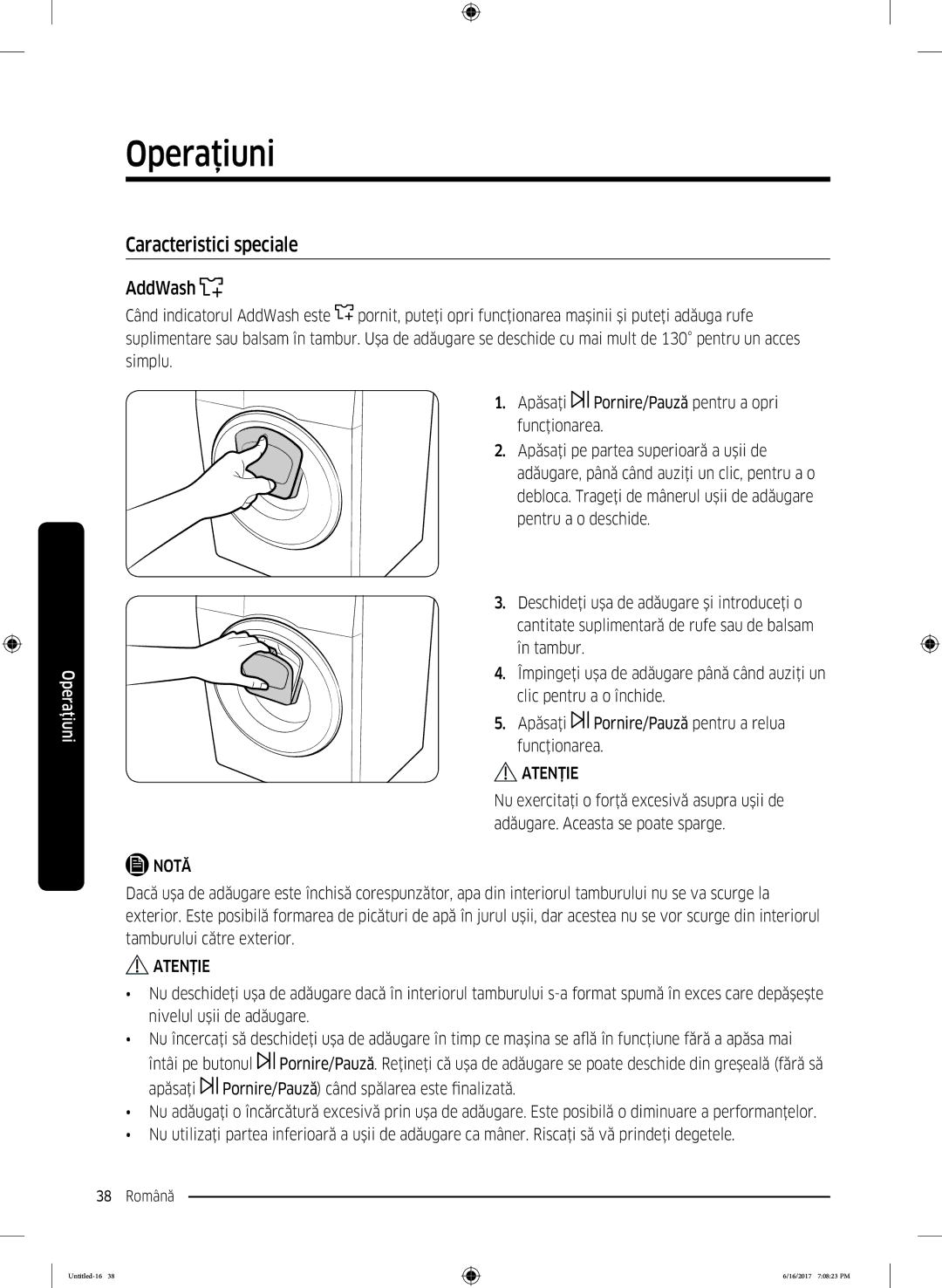 Samsung WW90K5410UX/LE manual Caracteristici speciale, AddWash 