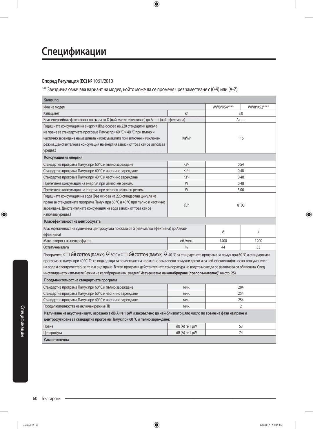 Samsung WW90K5410UX/LE manual 60 Български 