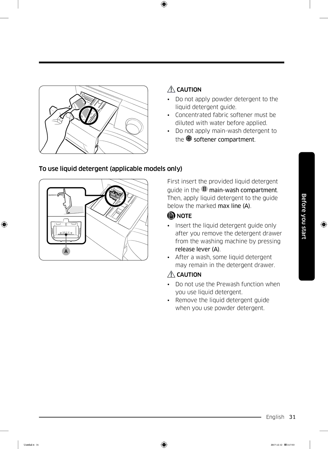 Samsung WW70K5410UW/LE, WW90K5410WW/LE, WW8SK5410UW/KJ, WW90K5410UW/EU manual To use liquid detergent applicable models only 