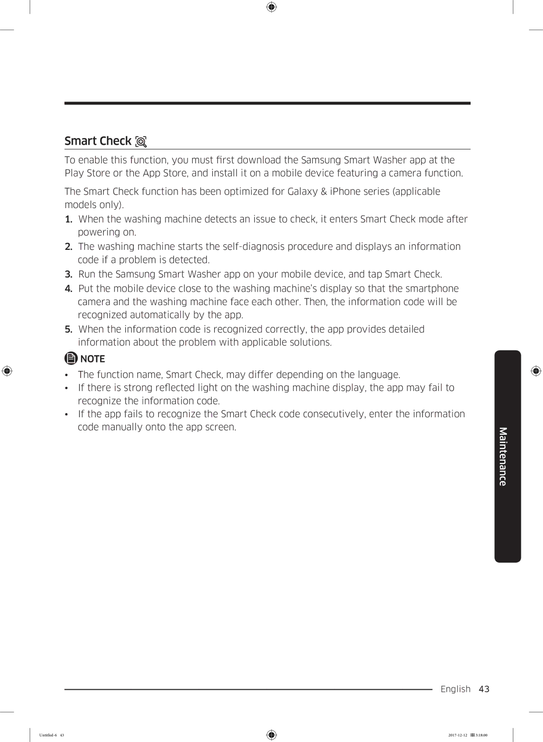 Samsung WW70K5410UW/LE, WW90K5410WW/LE, WW8SK5410UW/KJ, WW90K5410UW/EU, WW80K5410UW/EU, WW9SK5410UW/KJ manual Smart Check 