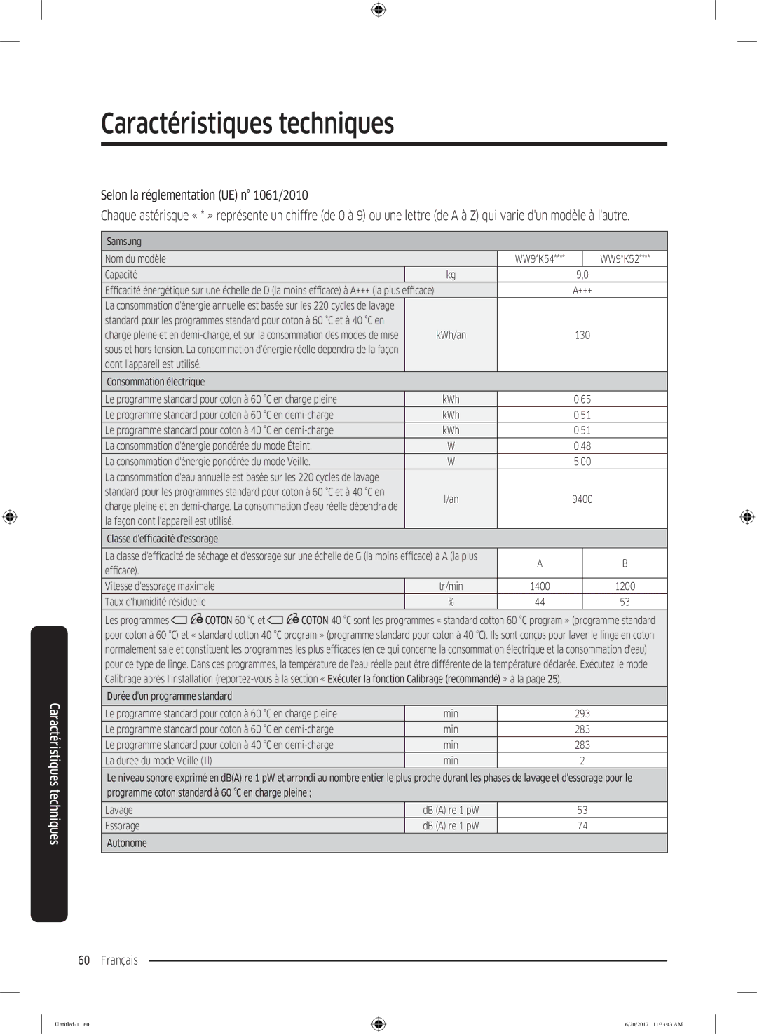 Samsung WW90K5413WW/EF, WW90K5210UW/EF, WW70K5410UW/EF, WW70K5213WW/EF, WW80K5410UW/EF, WW90K5410UW/EF Samsung Nom du modèle 