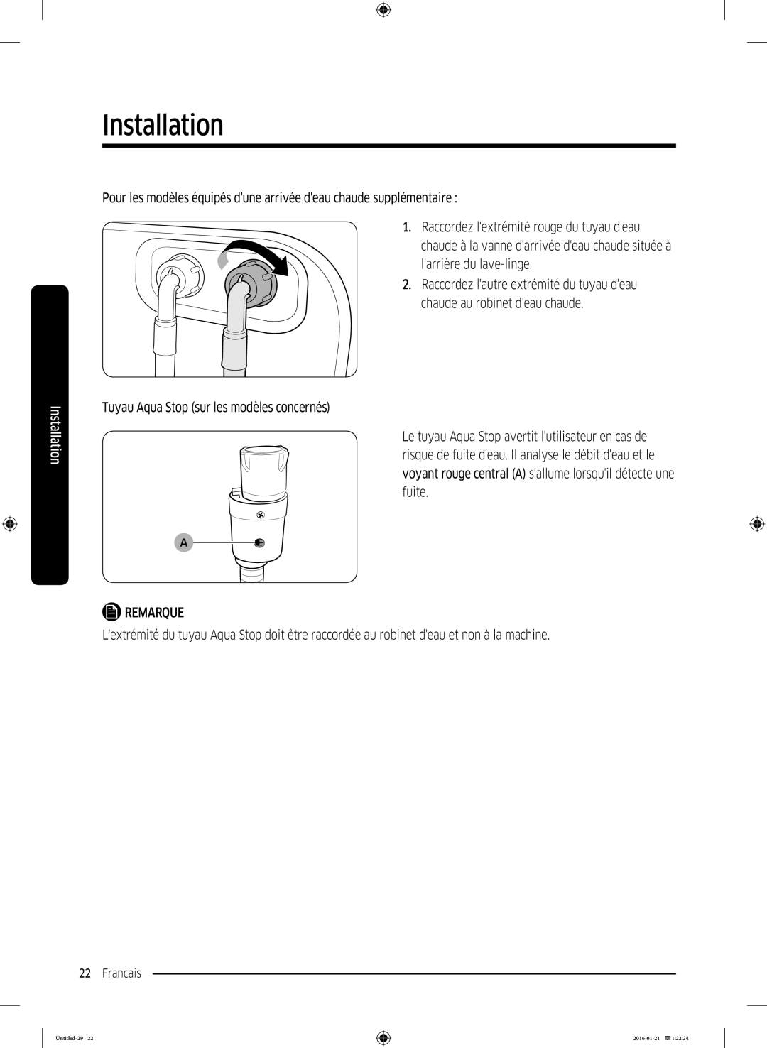 Samsung WW80K5413WW/EF, WW90K5413WW/EF, WW90K5210UW/EF, WW70K5410UW/EF, WW70K5213WW/EF, WW80K5410UW/EF manual Installation 