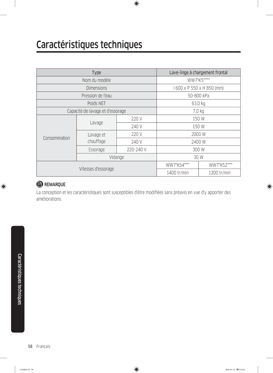 Samsung WW70K5213UW/EF, WW90K5413WW/EF, WW90K5210UW/EF, WW70K5410UW/EF, WW70K5213WW/EF, WW80K5410UW/EF, WW90K5410UW/EF WW7*K52 