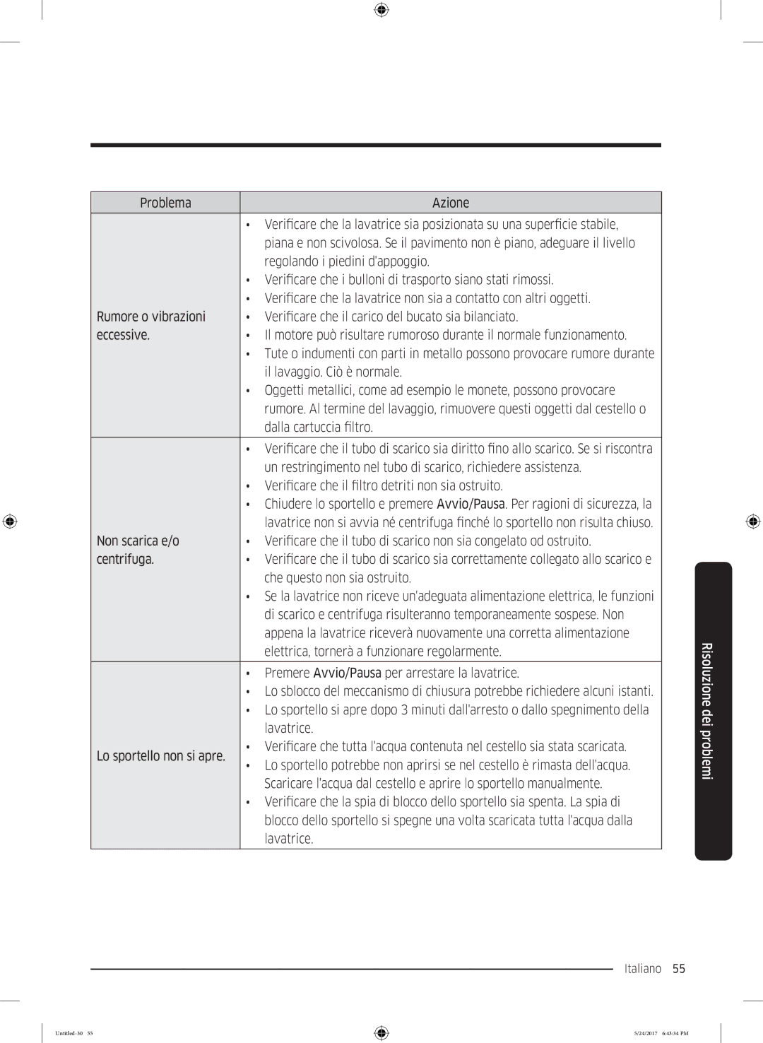 Samsung WW80K6404QW/ET, WW90K6404QW/ET, WW80K6414SW/ET, WW90K6414QW/ET, WW80K6414QW/ET Non sia a contatto con altri oggetti 