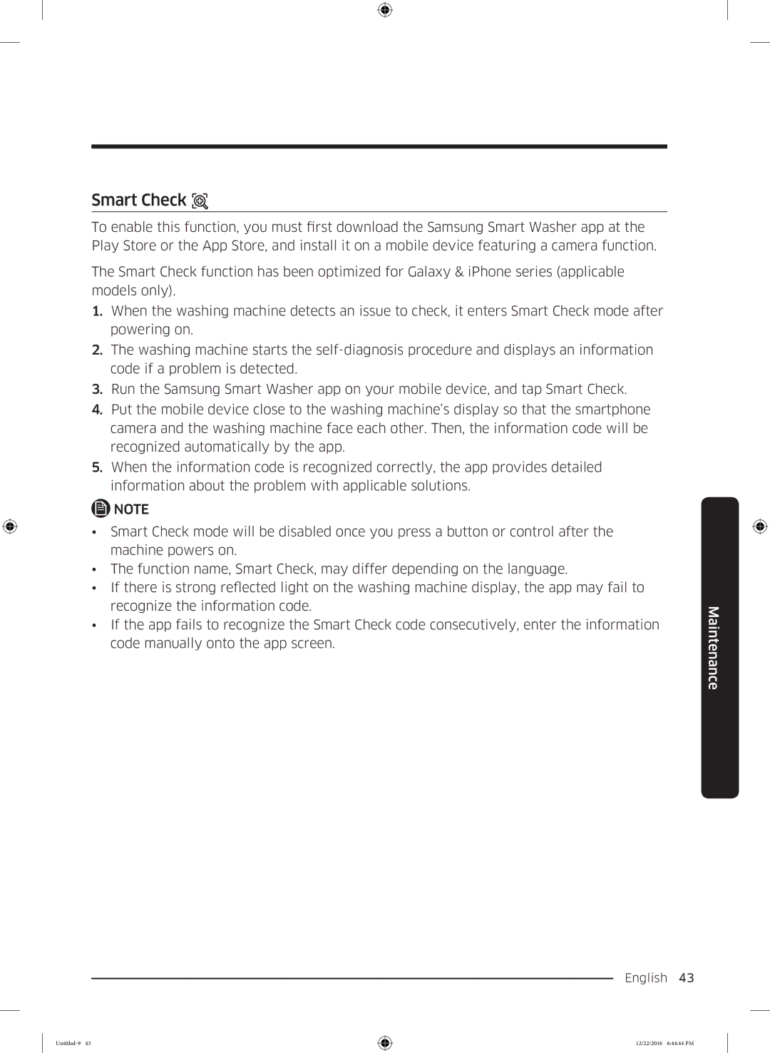 Samsung WW90K6410QW/EU manual Smart Check 