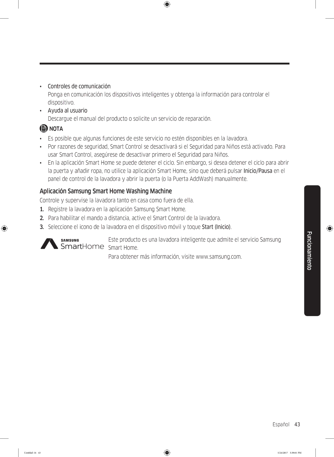 Samsung WW80K6414QW/EC, WW90K6414QW/EC, WW80K6414QX/EC manual Aplicación Samsung Smart Home Washing Machine 