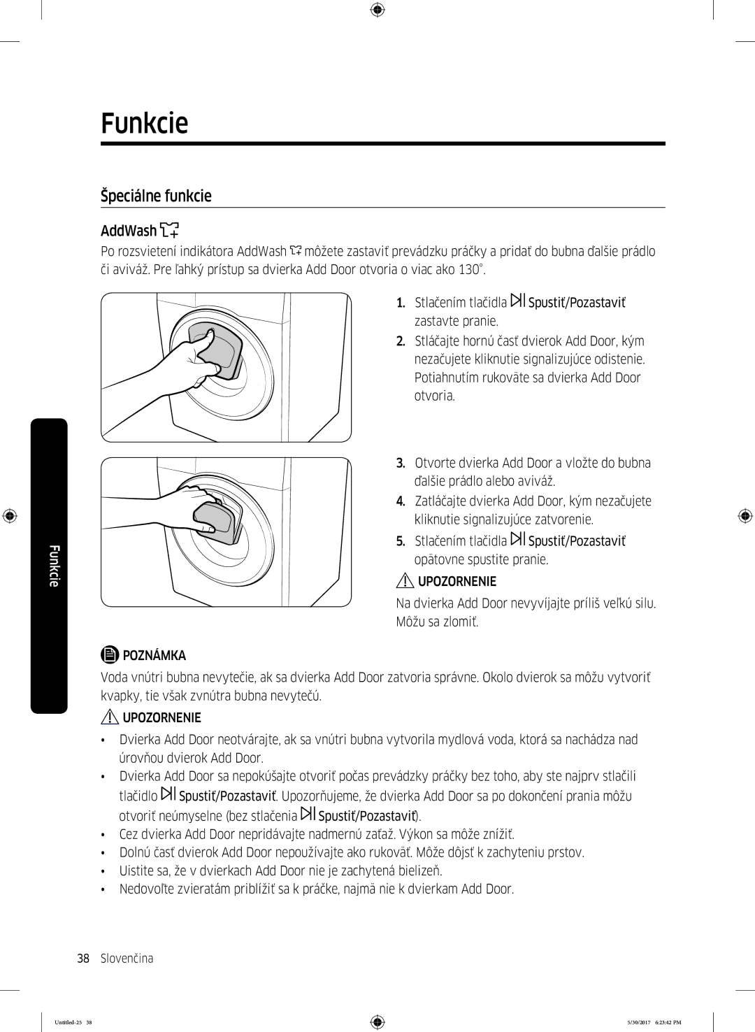 Samsung WW80K6414QW/LE, WW90K6414QW/LE, WW90K6414QW/ZE manual Špeciálne funkcie, AddWash 