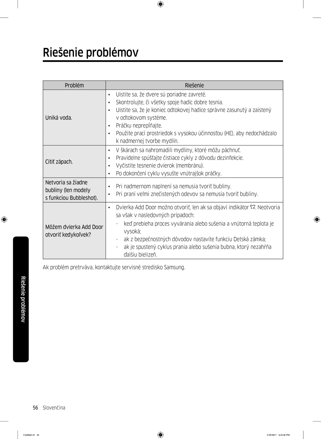 Samsung WW80K6414QW/LE, WW90K6414QW/LE, WW90K6414QW/ZE manual Škárach sa nahromadili mydliny, ktoré môžu páchnuť 