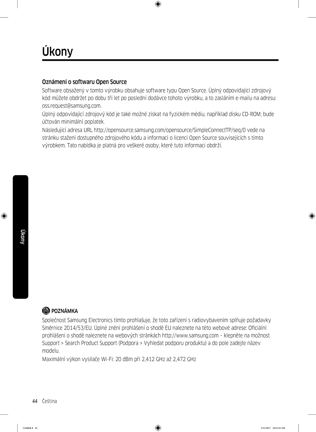 Samsung WW90K6414QW/ZE, WW90K6414QW/LE, WW80K6414QW/LE manual Oznámení o softwaru Open Source 