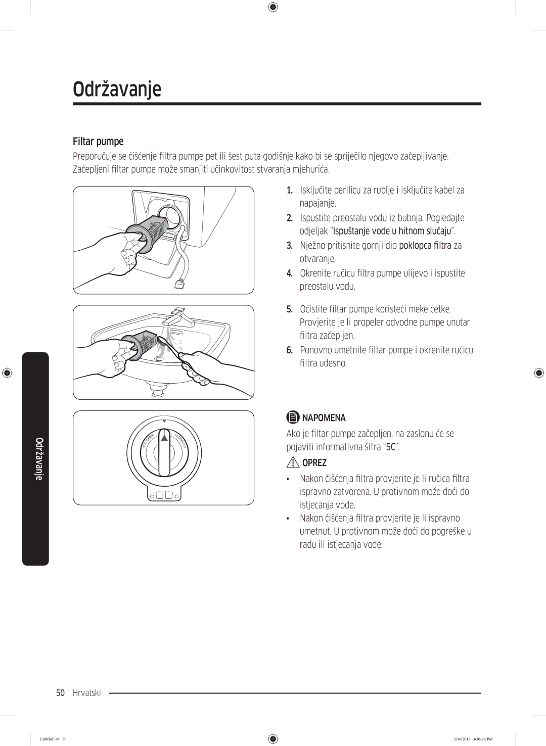 Samsung WW90K6414QW/ZE, WW90K6414QW/LE, WW80K6414QW/LE, WW90K6414QX/LE, WW90K6414QW/EO manual Filtar pumpe 