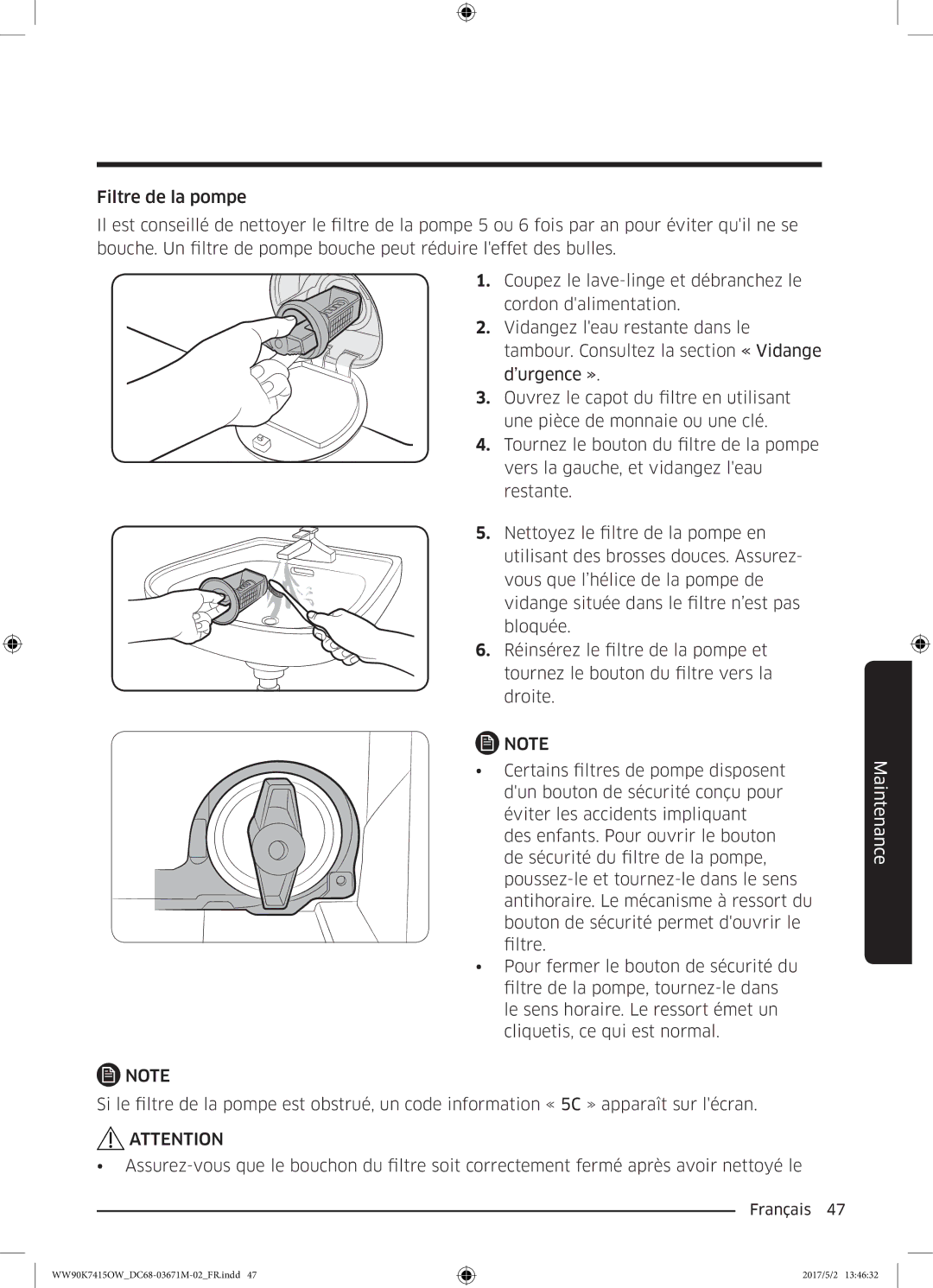 Samsung WW90K7415OW/EF manual Maintenance 