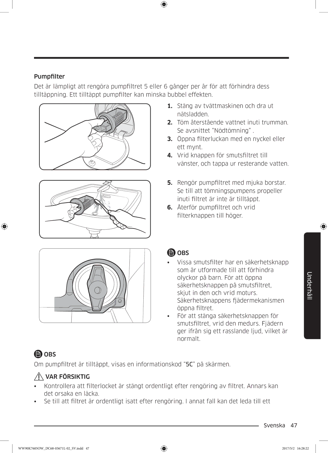 Samsung WW90K7605OW/EE manual Obs 