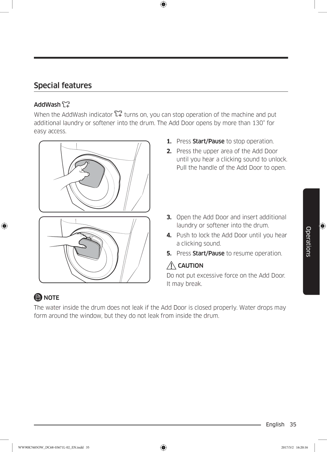 Samsung WW90K7605OW/EE manual Special features 