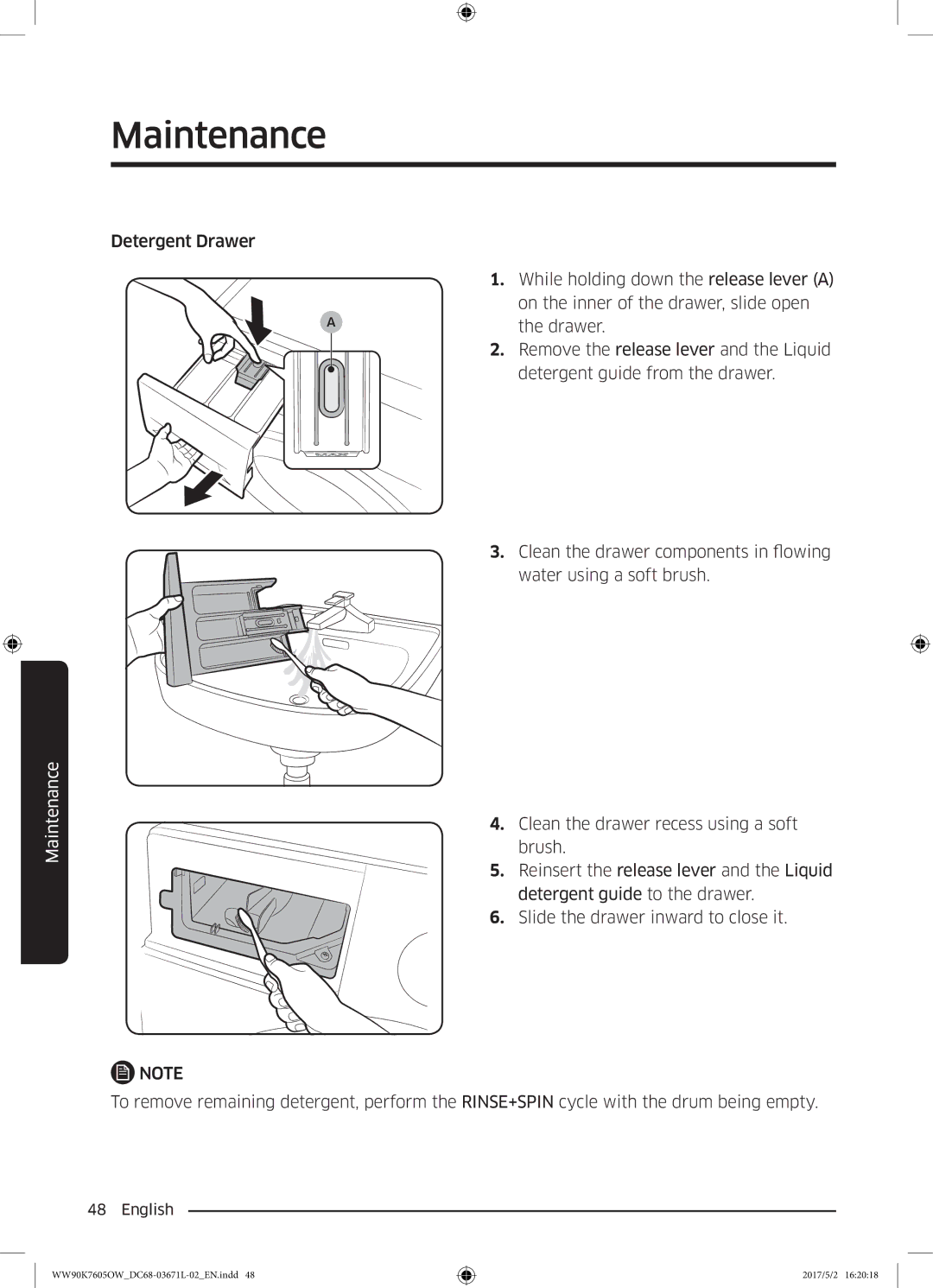 Samsung WW90K7605OW/EE manual Maintenance 