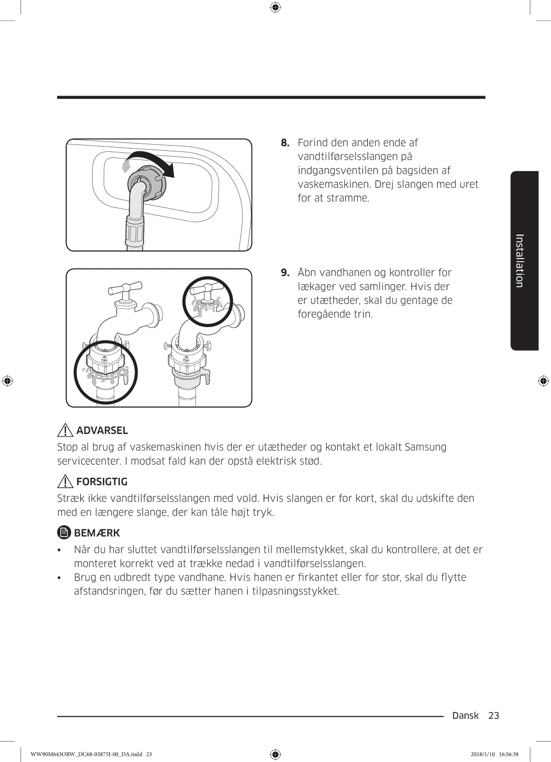 Samsung WW90M643OBW/EE manual Forsigtig 